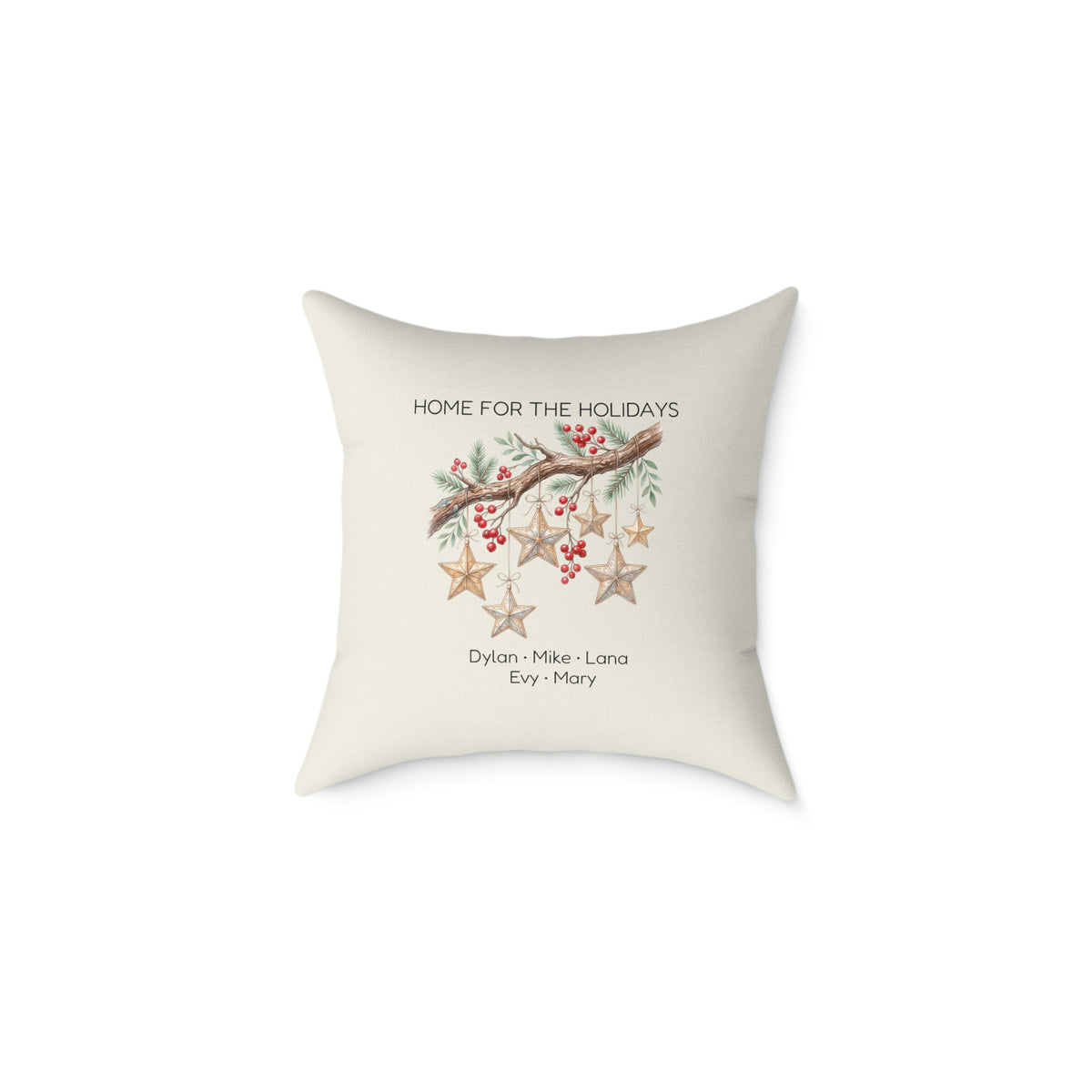 Personalized Home for the Holidays wooden stars pillow, product photo