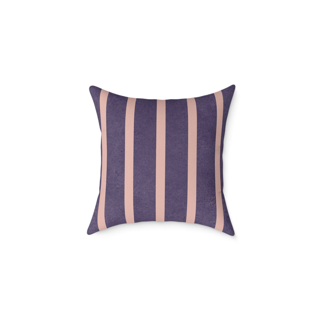 Back of the pink bow name pillow with printed plum and blush stripes