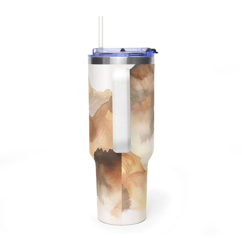Personalized 40oz Tumbler with Handle - Neutral Abstract Custom Initials