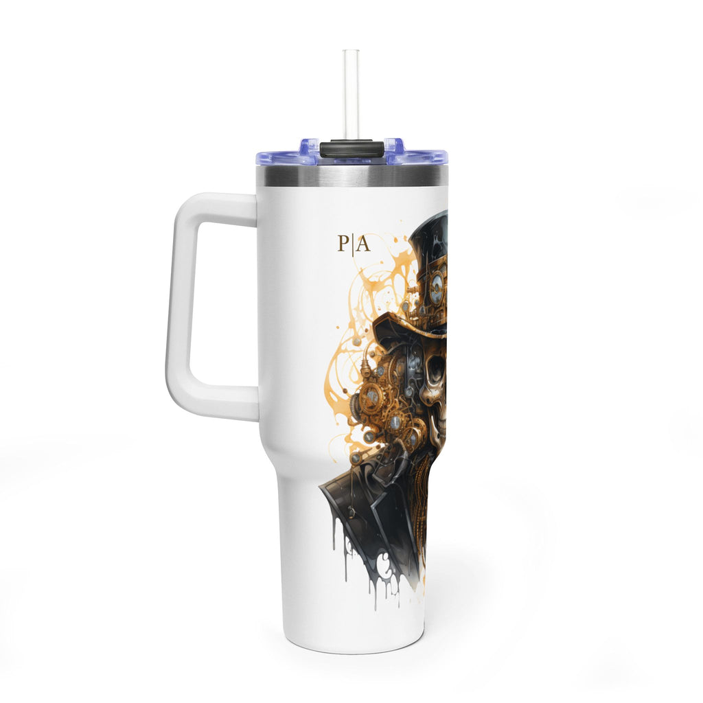 Personalized 40oz Tumbler with Handle - Steampunk Skull Custom Initials