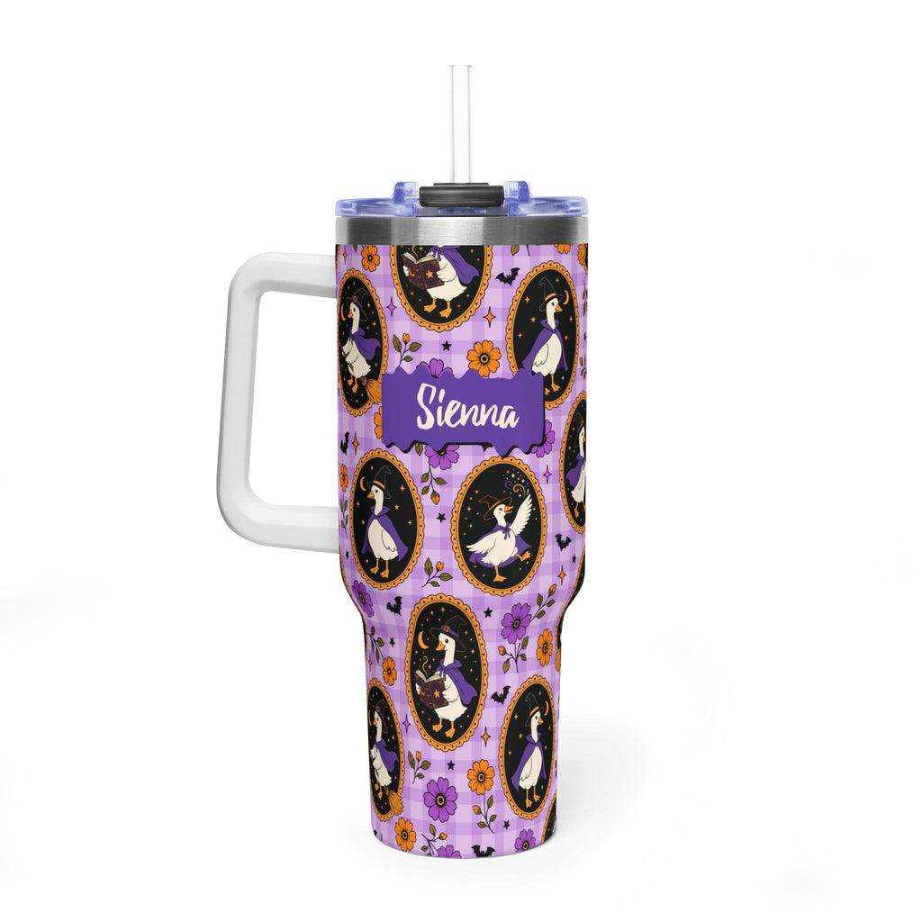 Personalized 40oz Tumbler with Handle - Halloween Witchy Goose Custom Name