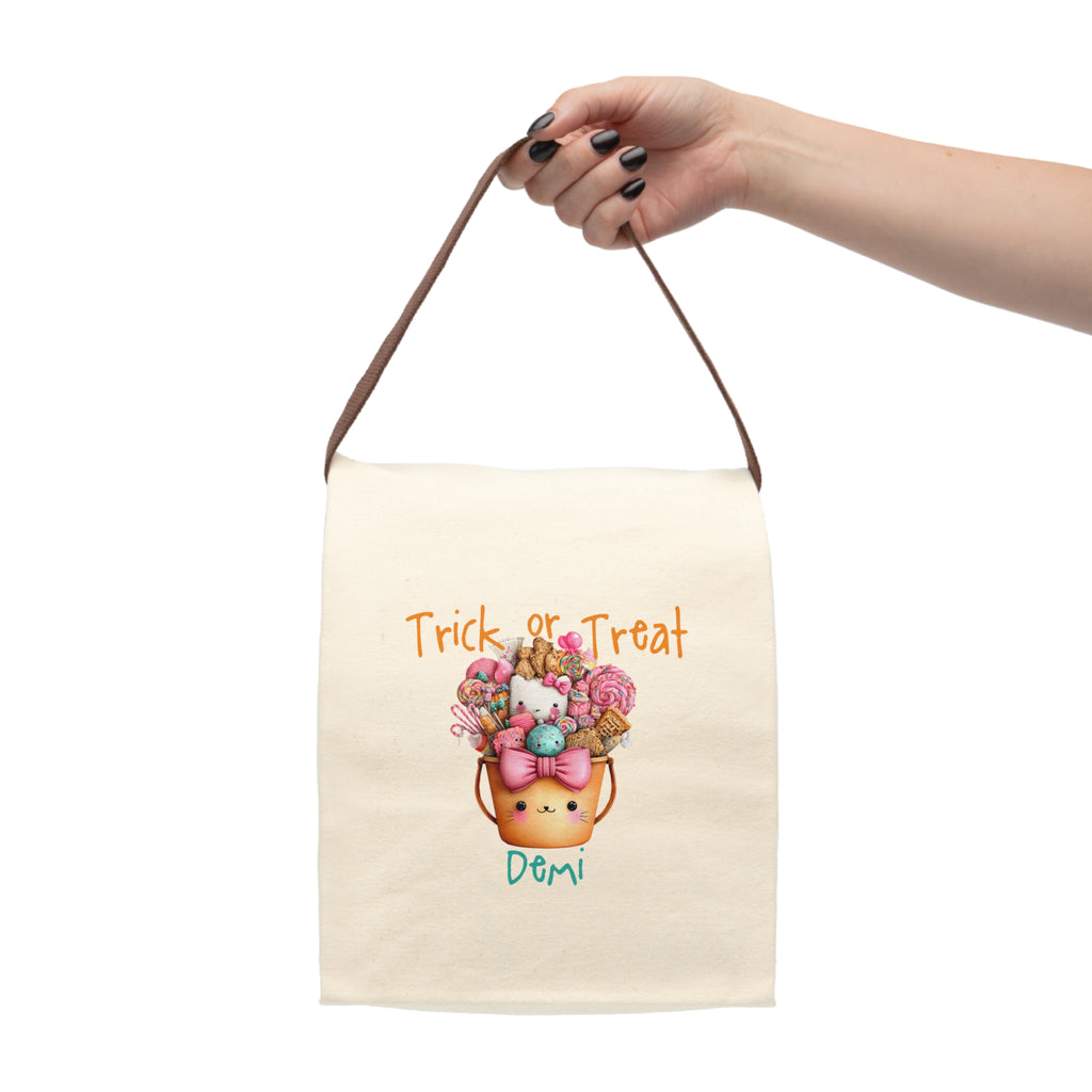 Personalized Trick or Treat Kitty Candy Bucket Canvas Lunch Bag
