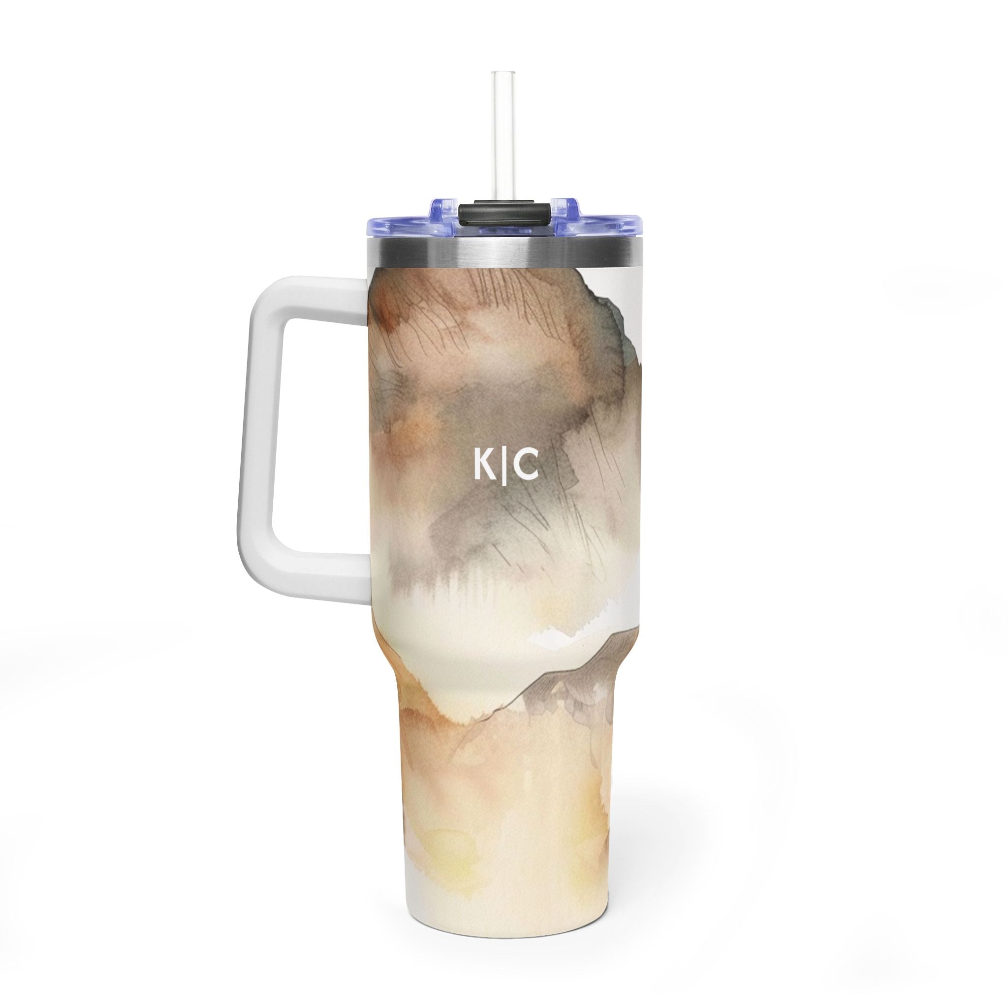 Personalized 40oz Tumbler with Handle - Neutral Abstract Custom Initials