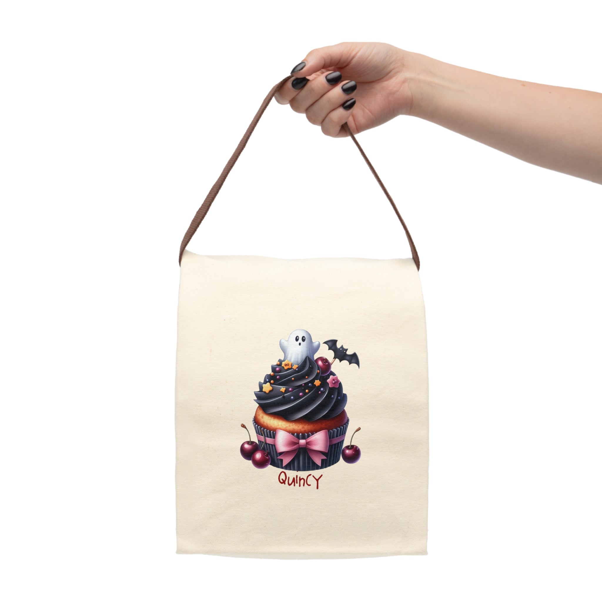 Personalized Halloween Ghost Cupcake Canvas Lunch Bag