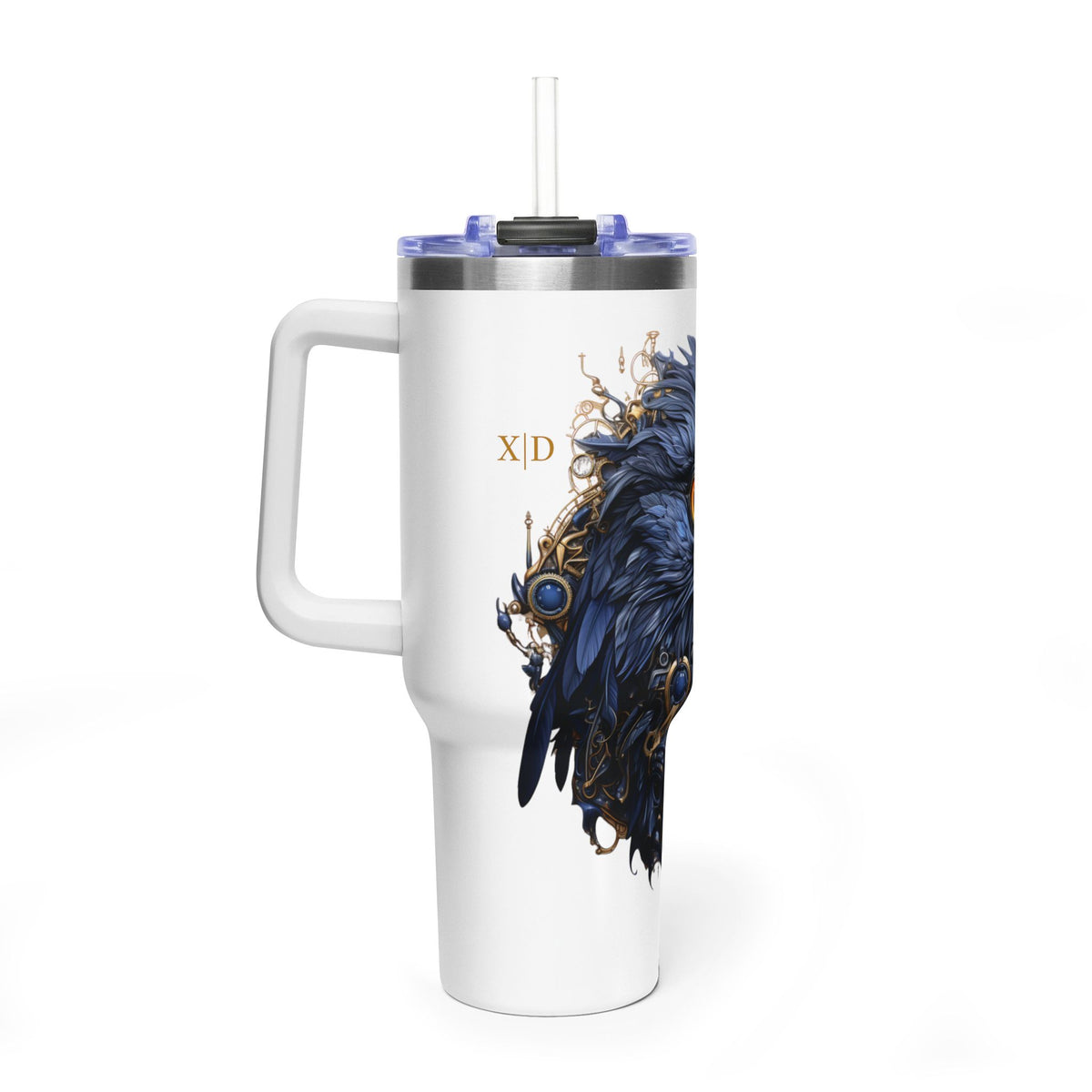 Personalized 40oz Tumbler with Handle - Steampunk Eagle Custom Initials