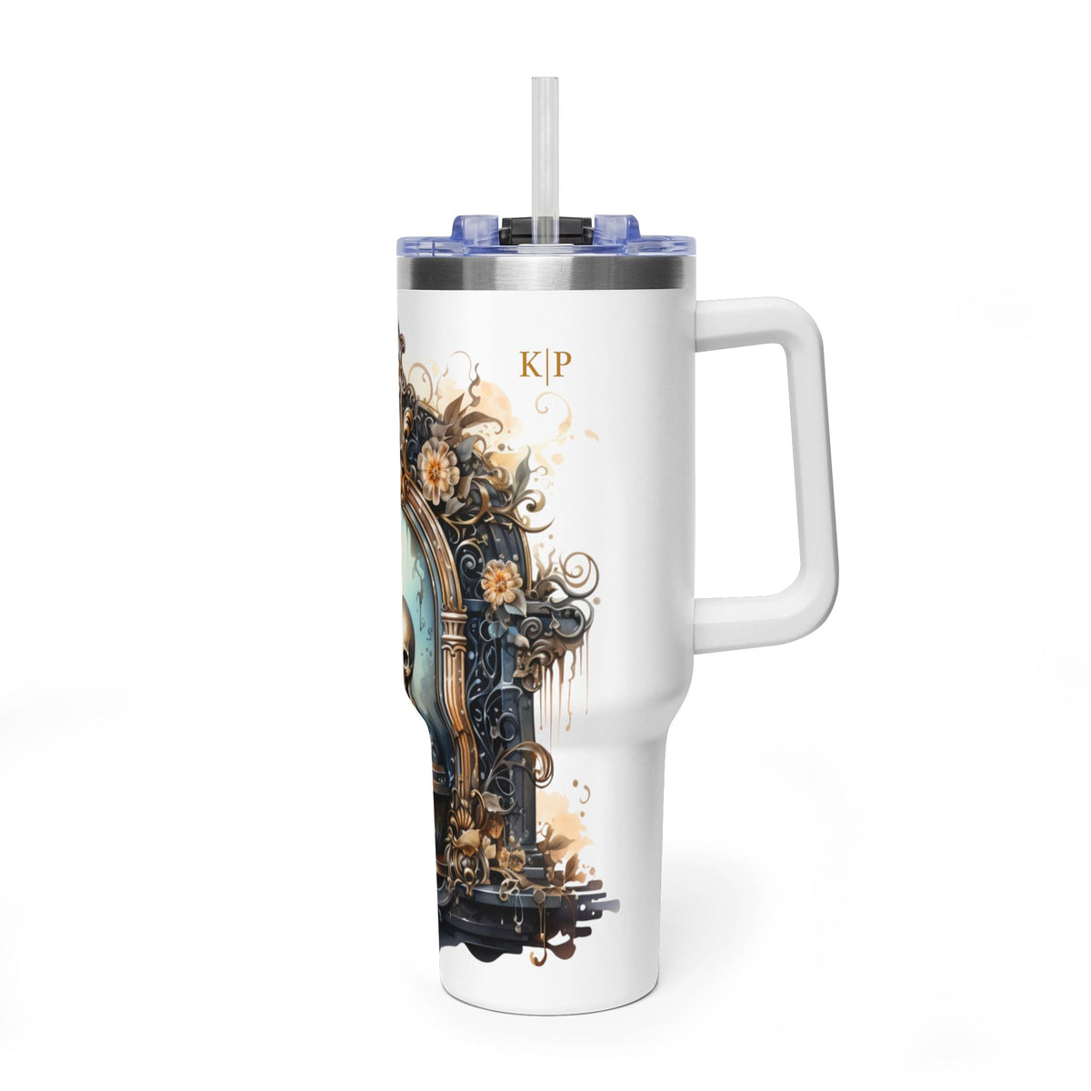 Personalized 40oz Tumbler with Handle - Gothic Skull Portal Custom Initials
