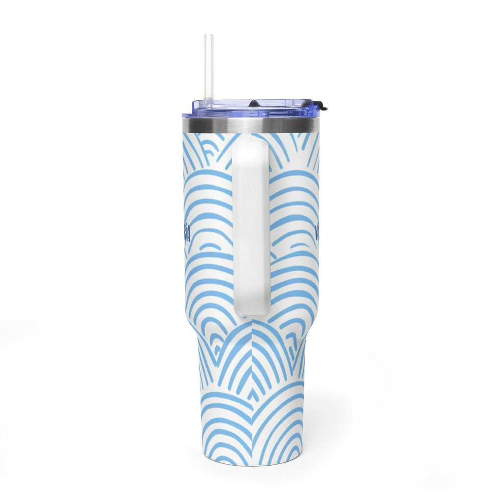 Personalized 40oz Tumbler with Handle - Blue Rainbow Arch Custom Name
