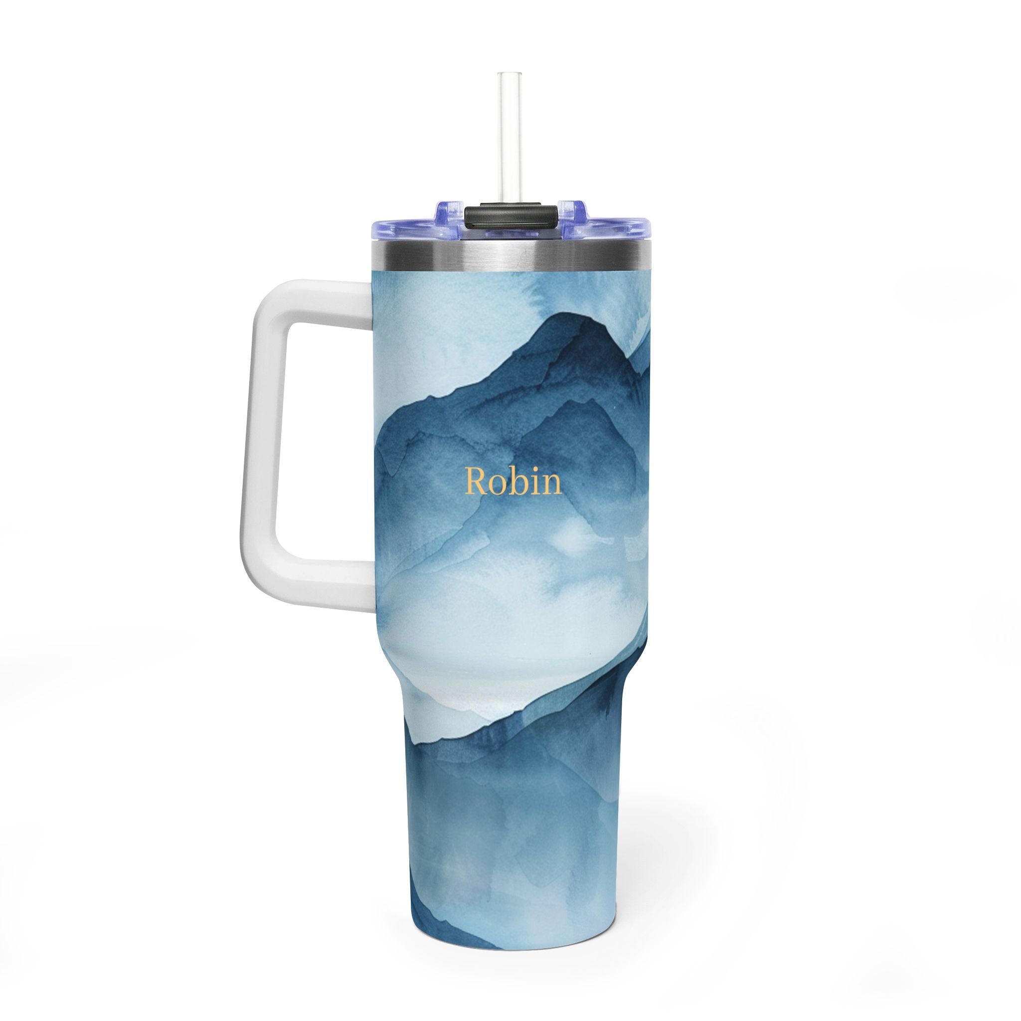 Personalized 40oz Tumbler with Handle - Blue Mountain Custom Name