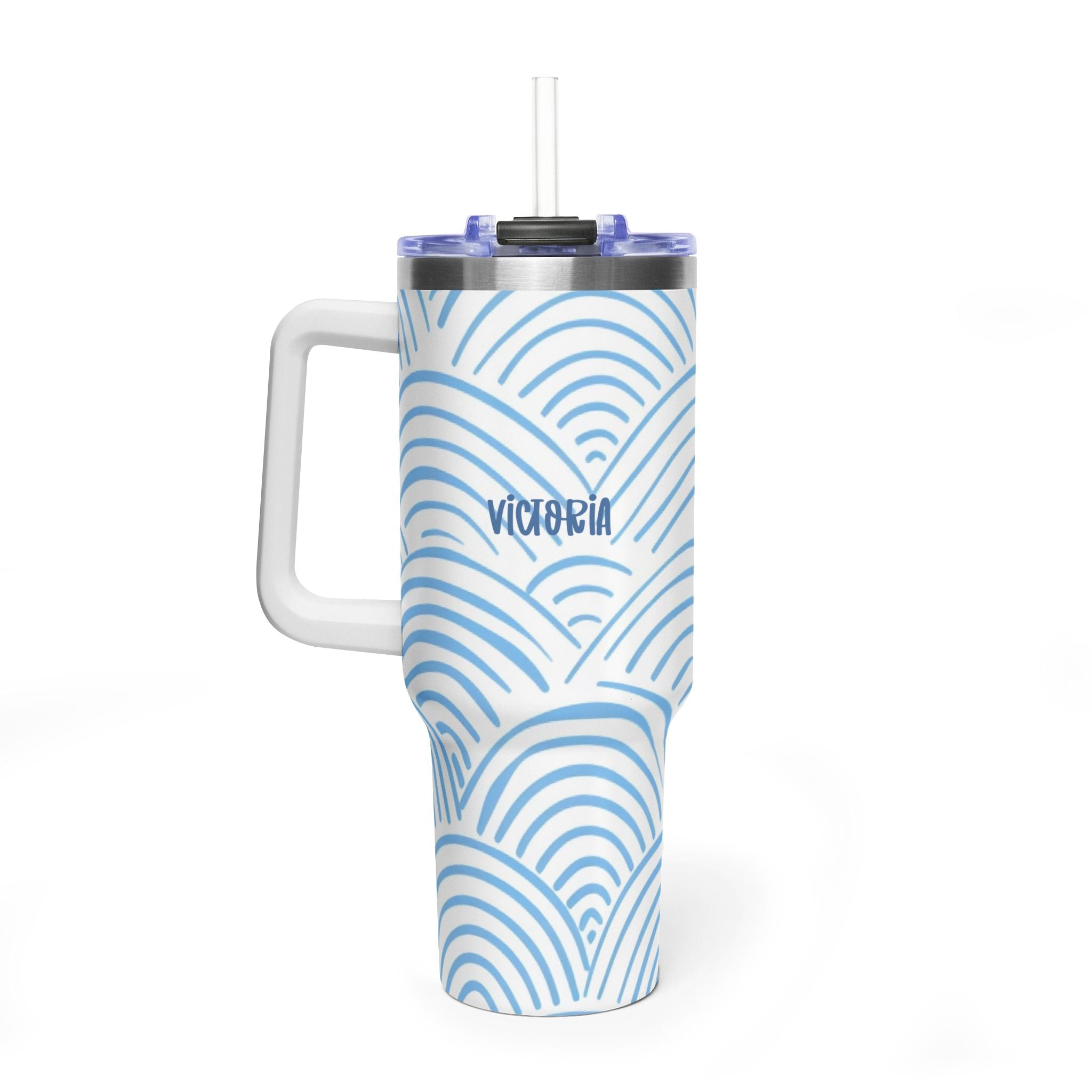 Personalized 40oz Tumbler with Handle - Blue Rainbow Arch Custom Name
