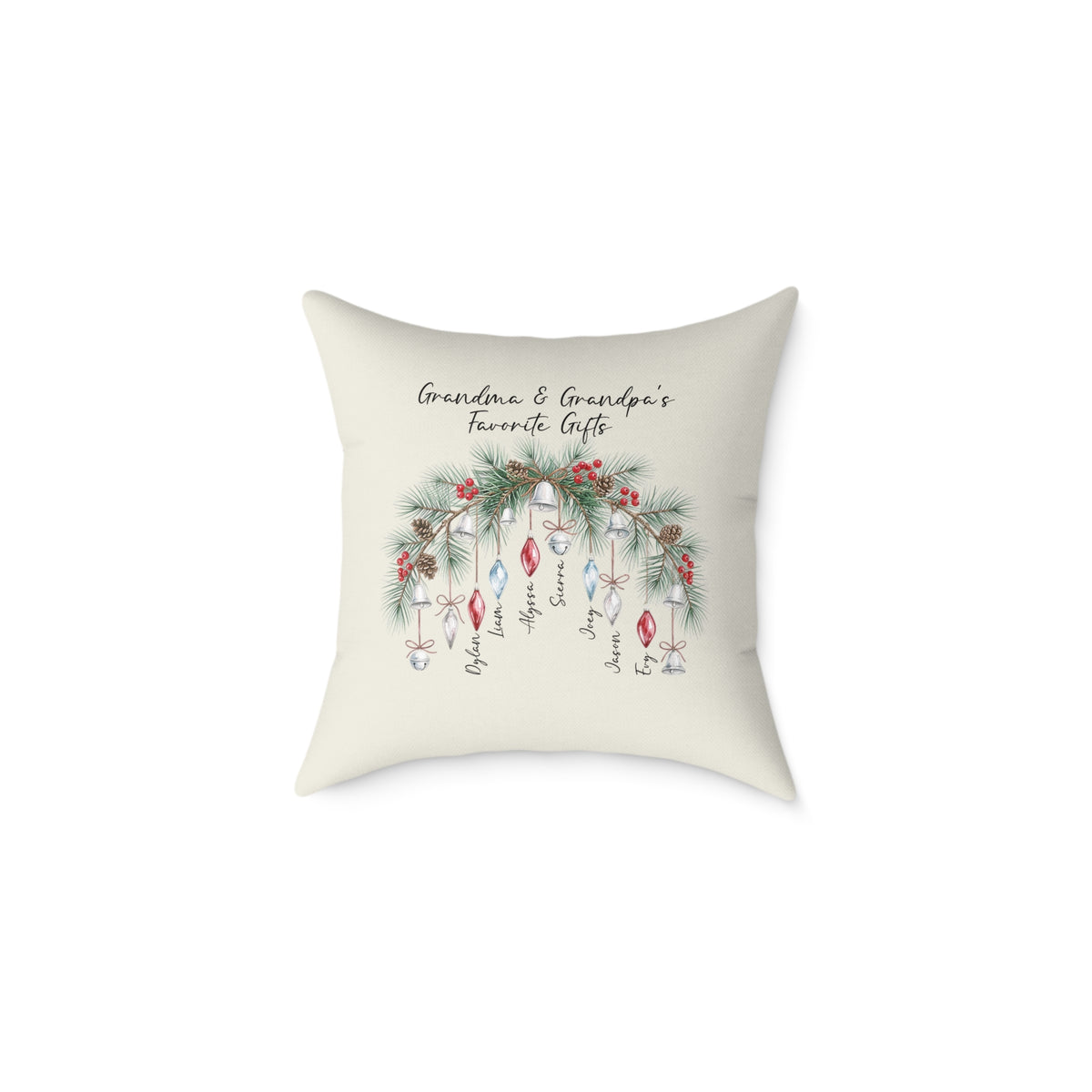 Personalized Grandma and Grandpa's Favorite Gifts ornament pillow, product photo