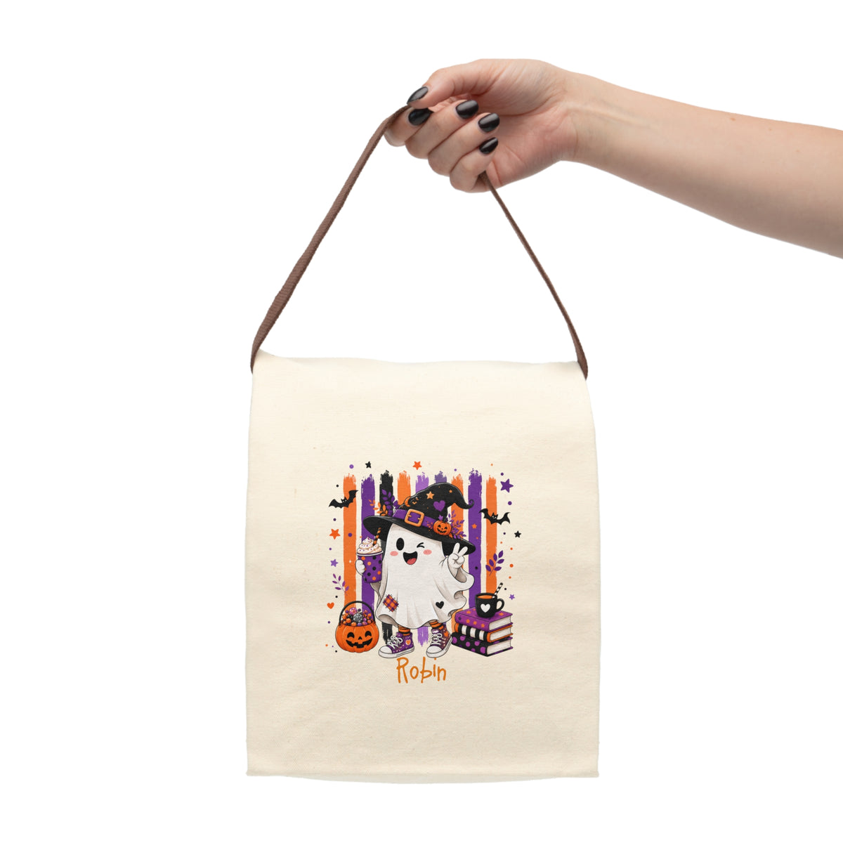 Personalized Halloween Witch Ghost Canvas Lunch Bag