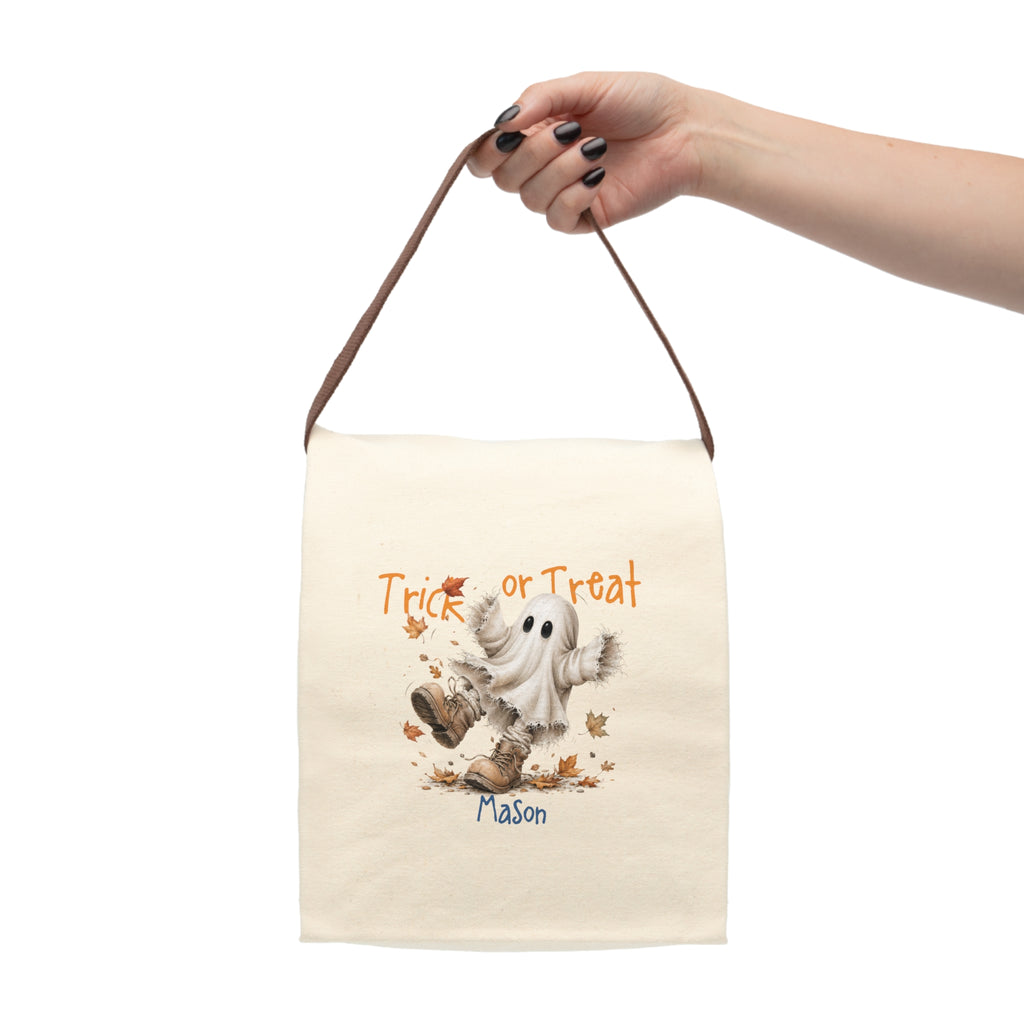 Personalized Trick or Treat Ghost in Boots Canvas Lunch Bag