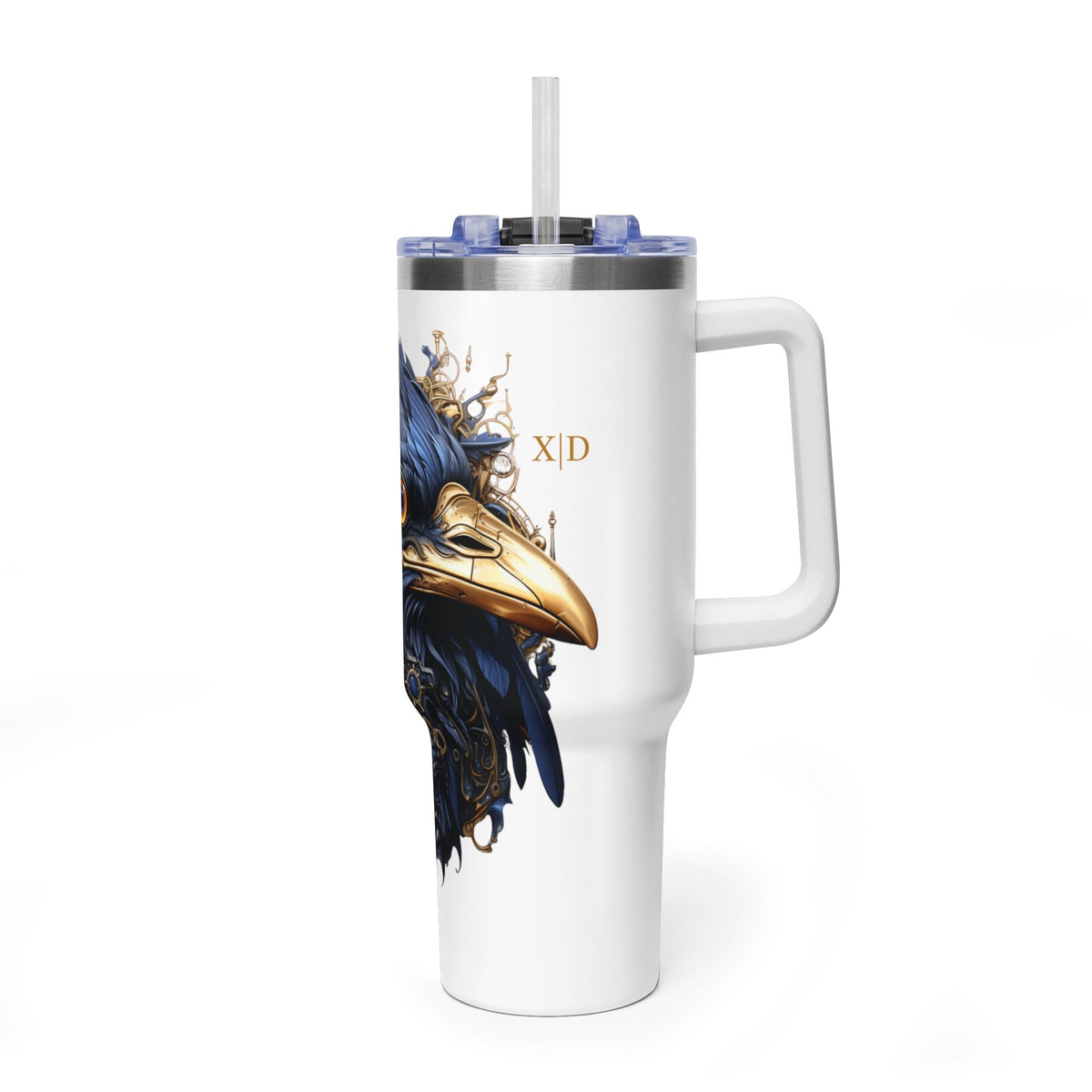 Personalized 40oz Tumbler with Handle - Steampunk Eagle Custom Initials