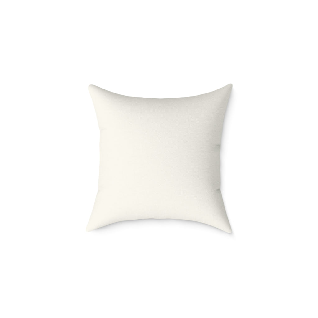 Back of the first Christmas in our new home snow globe pillow, solid cream