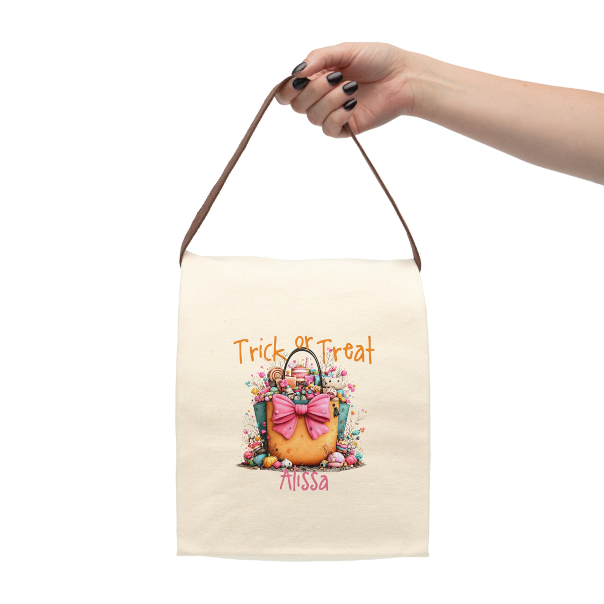 Personalized Trick or Treat Candy Tote Canvas Lunch Bag - Custom Name