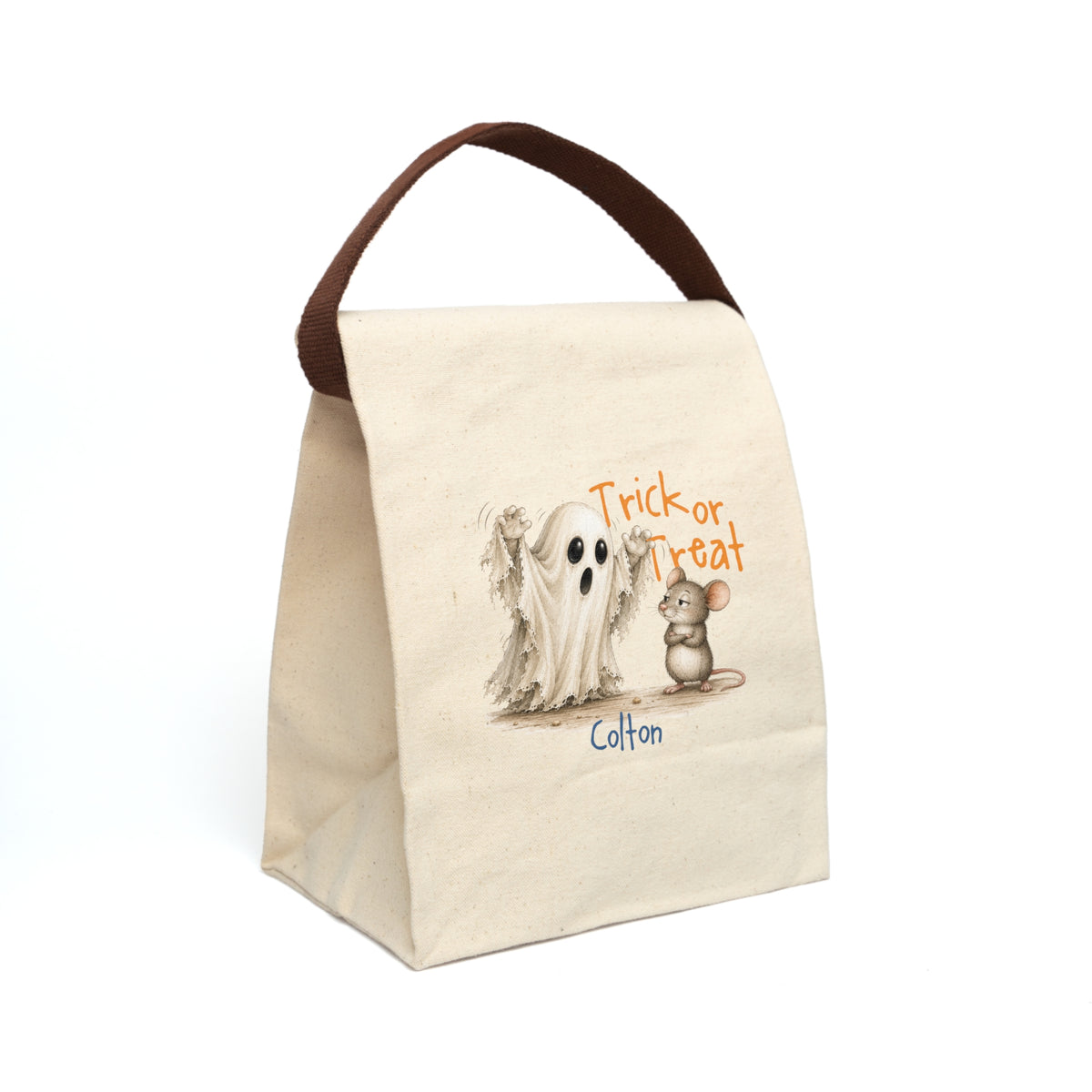 Personalized Trick or Treat Ghost and Mouse Canvas Lunch Bag