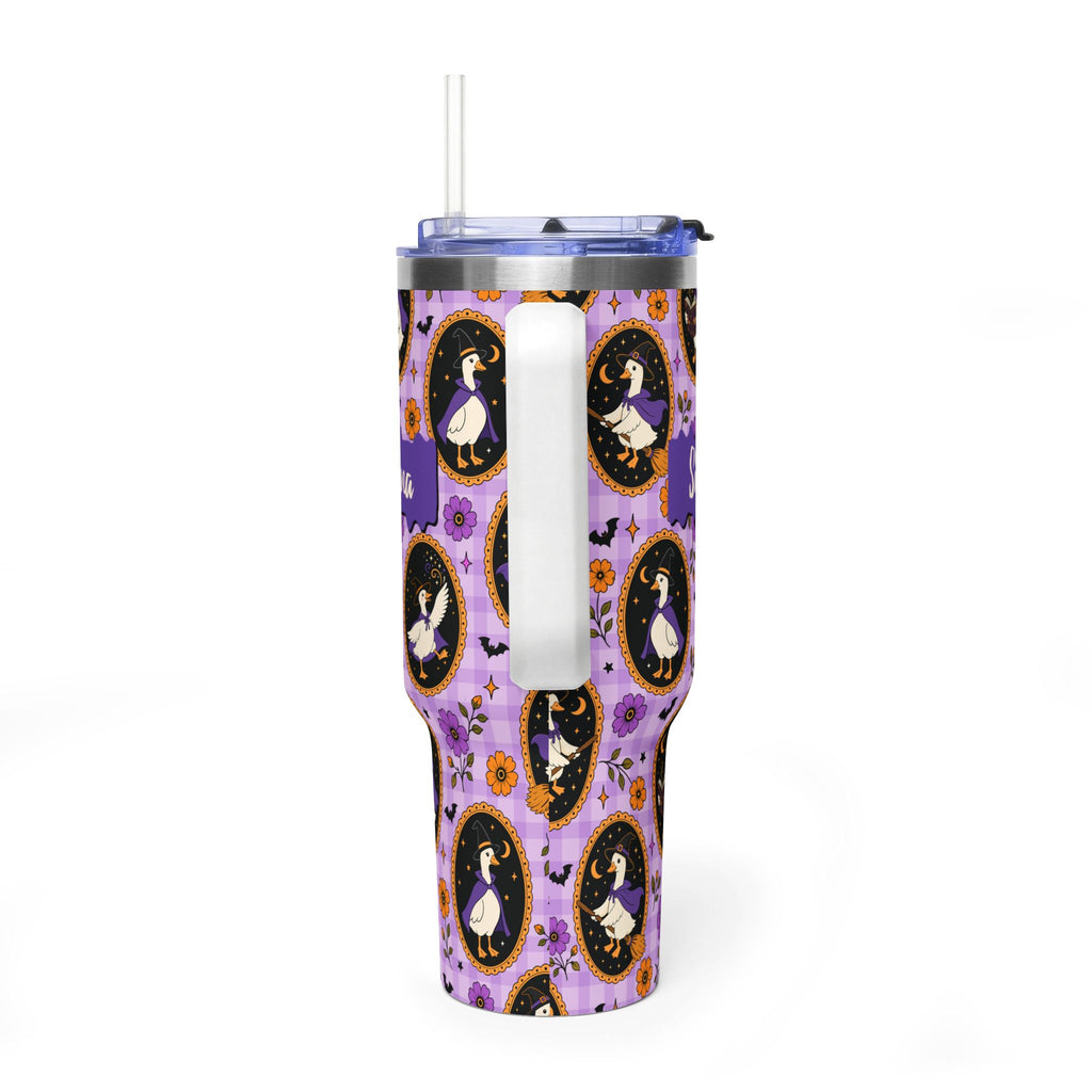 Personalized 40oz Tumbler with Handle - Halloween Witchy Goose Custom Name
