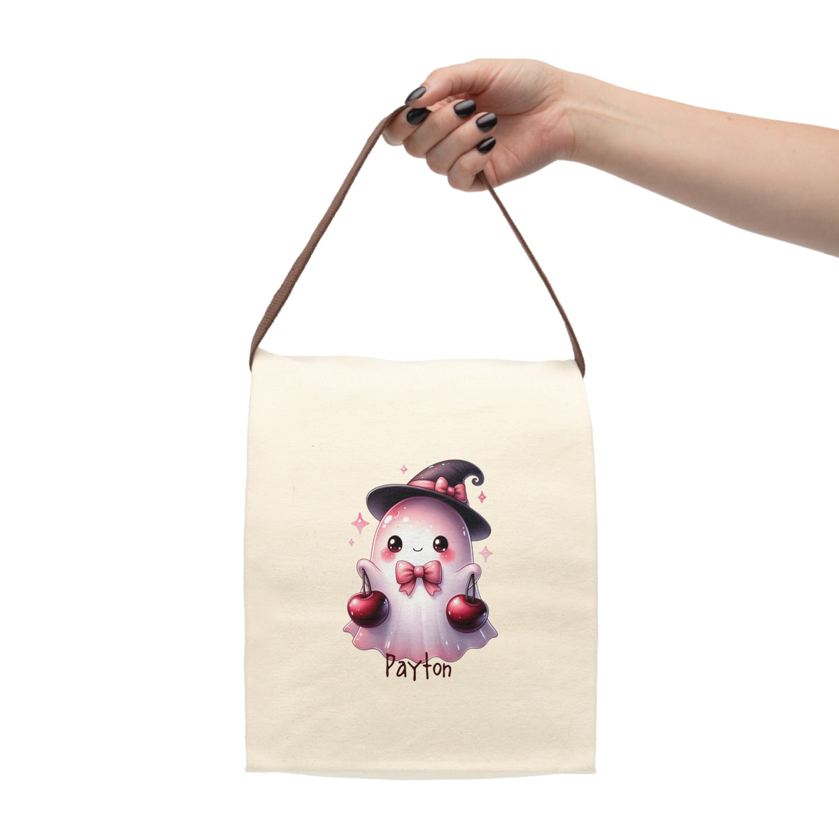 Personalized Cute Ghost Witch Canvas Lunch Bag