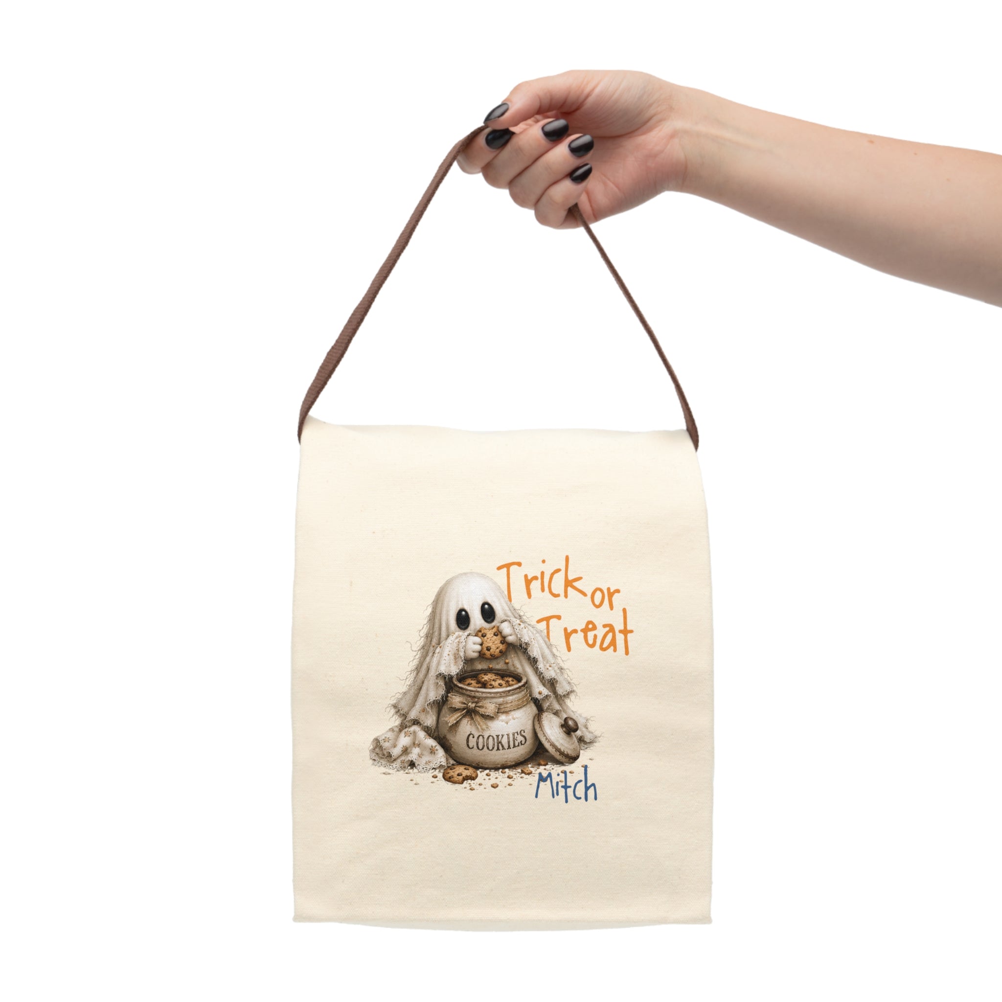 Personalized Trick or Treat Ghost Cookie Jar Canvas Lunch Bag