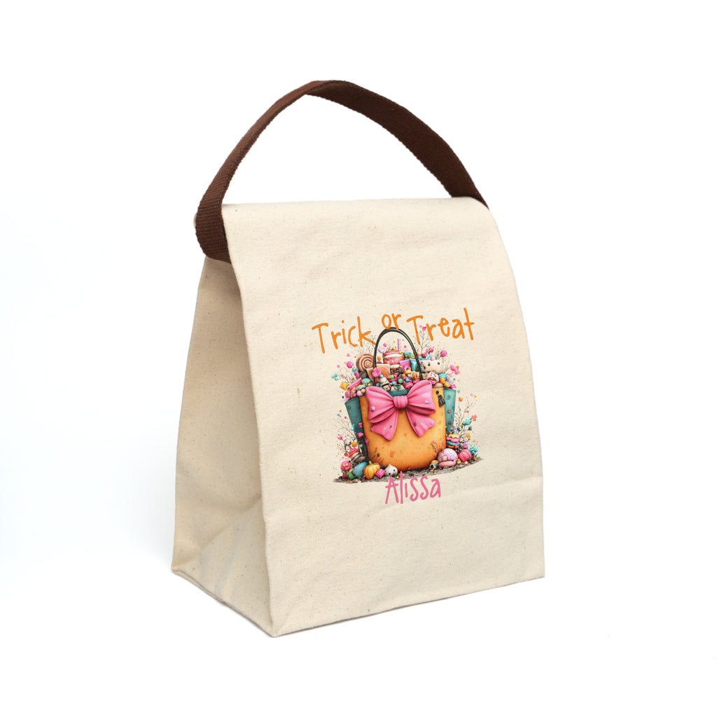 Personalized Trick or Treat Candy Tote Canvas Lunch Bag - Custom Name