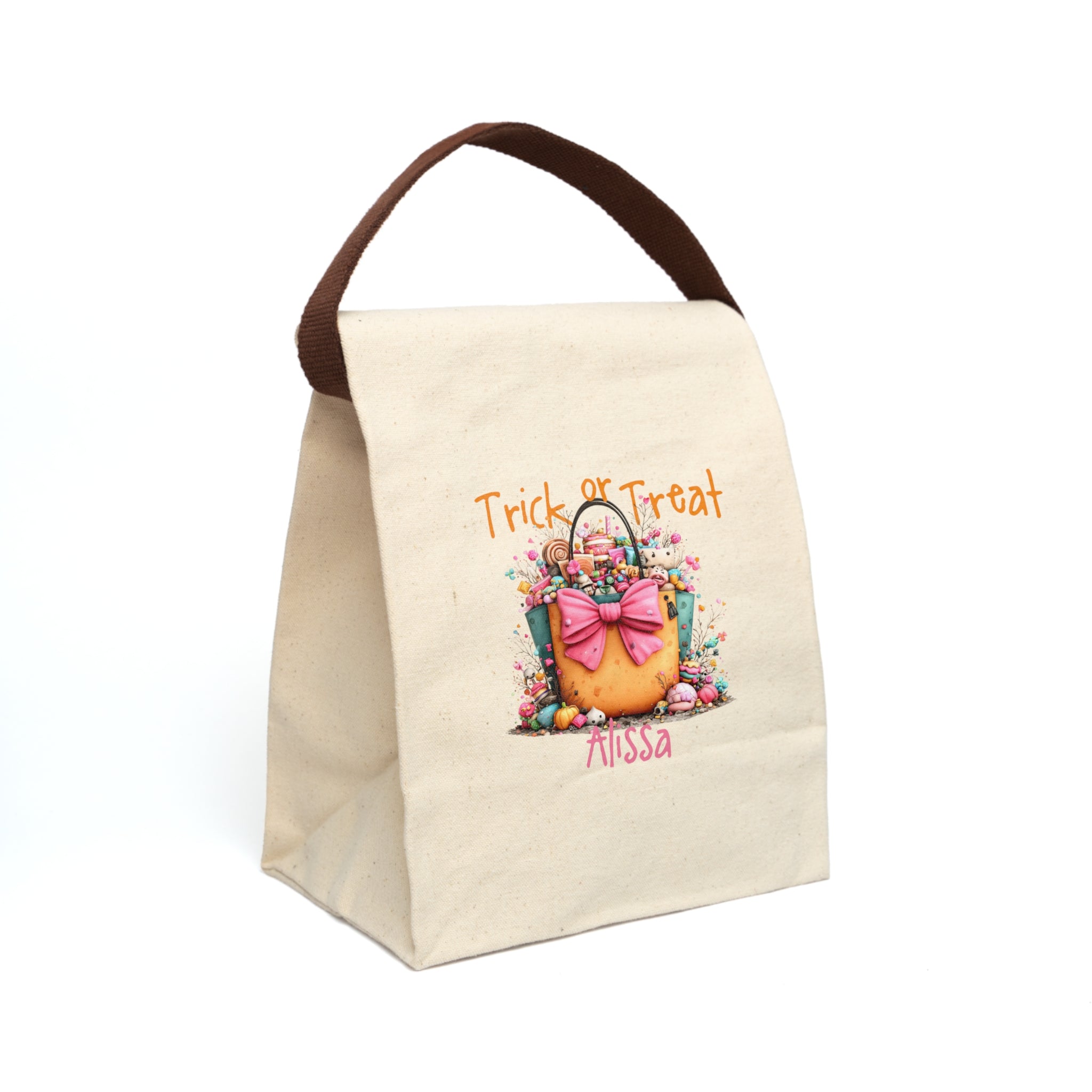 Personalized Trick or Treat Candy Tote Canvas Lunch Bag - Custom Name