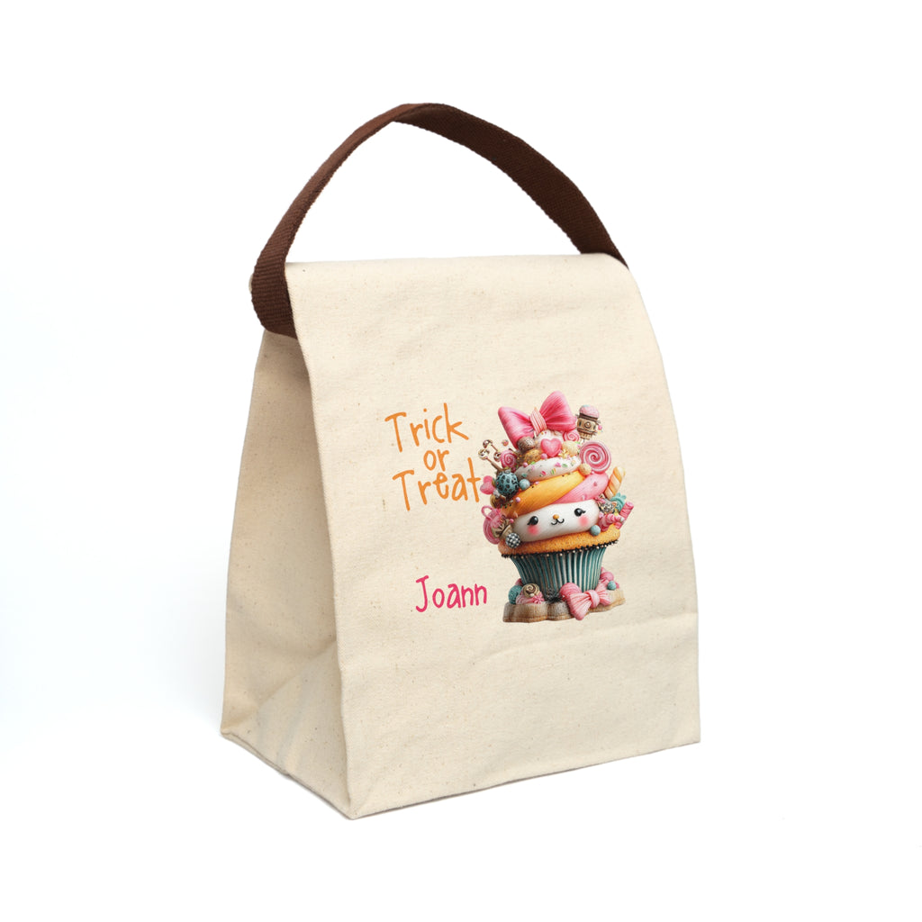 Personalized Trick or Treat Candy Cupcake Canvas Lunch Bag