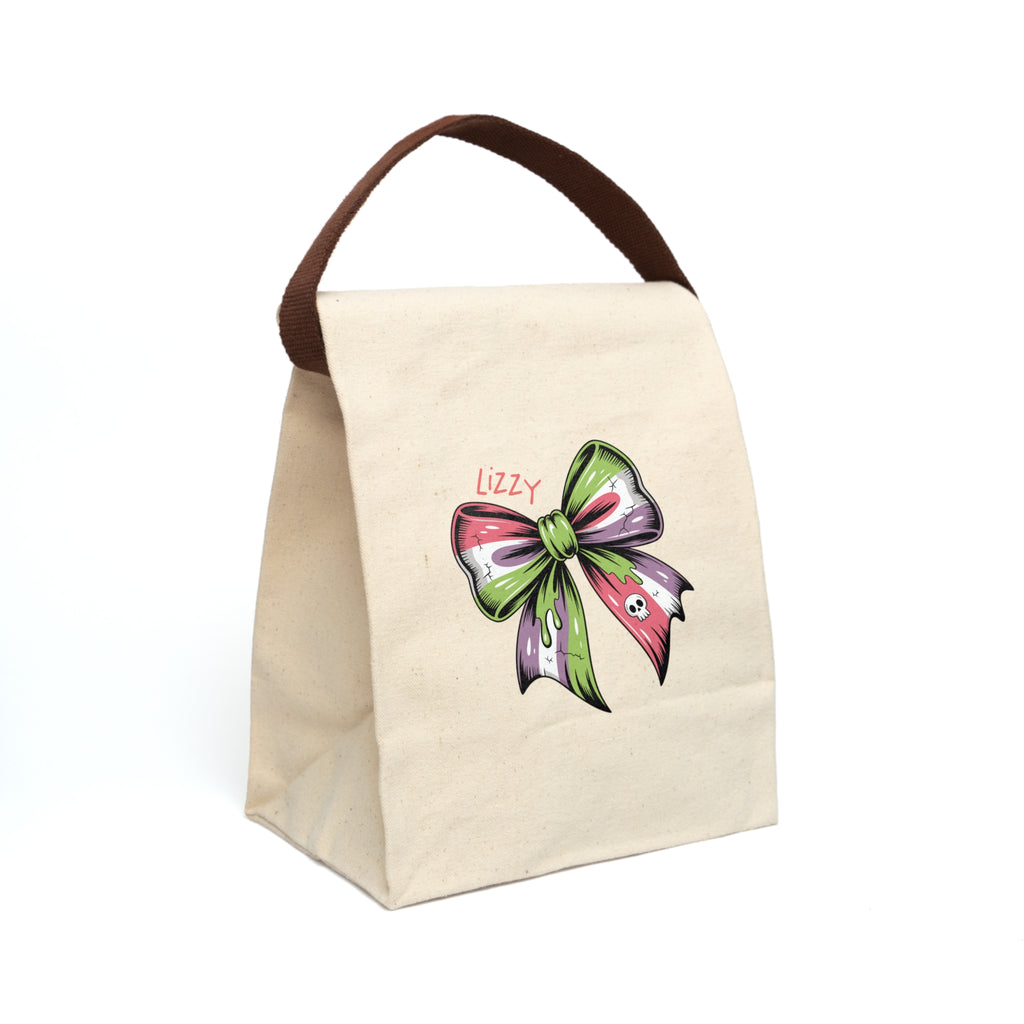 Personalized Halloween Skull Bow Canvas Lunch Bag - Green Red