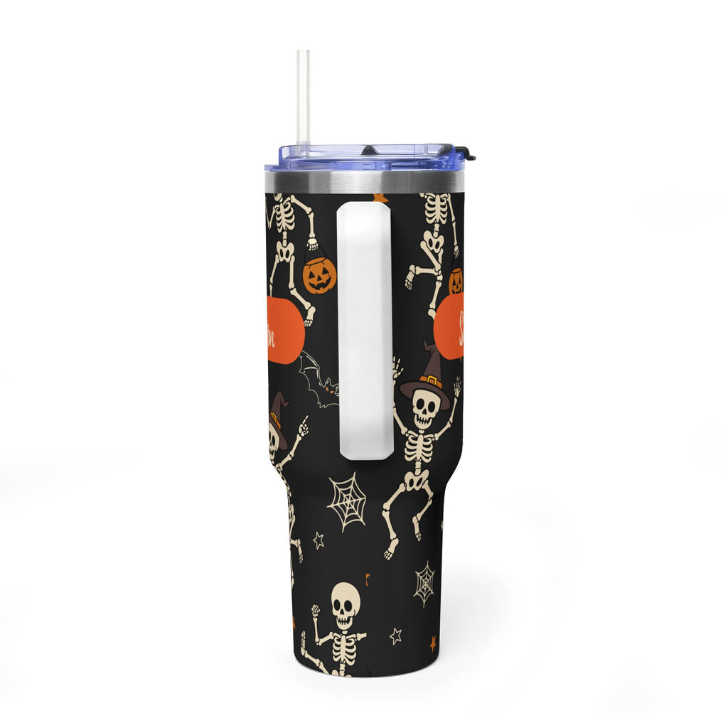 Personalized 40oz Tumbler with Handle - Halloween Skeleton Custom Name