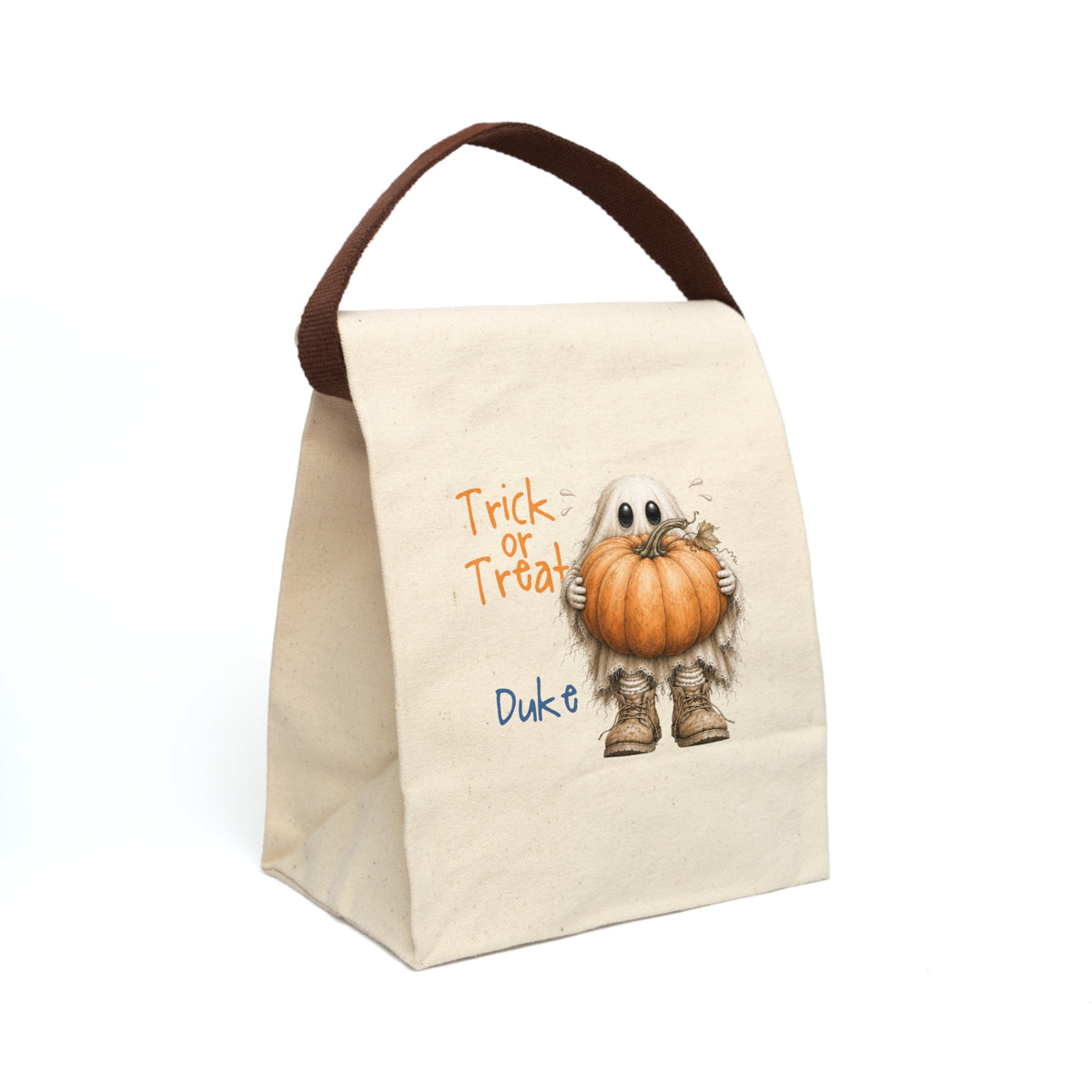 Personalized Trick or Treat Ghost Pumpkin Canvas Lunch Bag