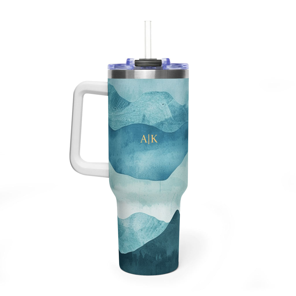 Personalized 40oz Tumbler with Handle - Teal Mountain Custom Initials