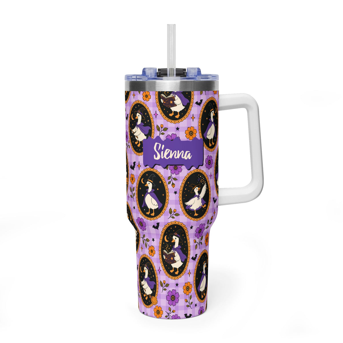 Personalized 40oz Tumbler with Handle - Halloween Witchy Goose Custom Name