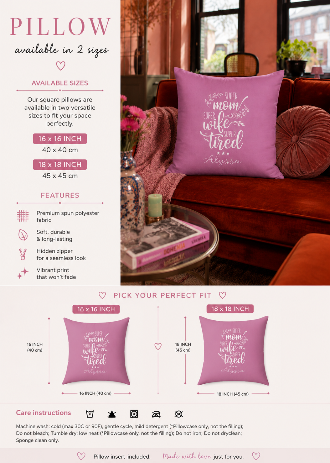 Personalized Super Mom Super Wife Super Tired Pillow - Custom Name Gift for Her