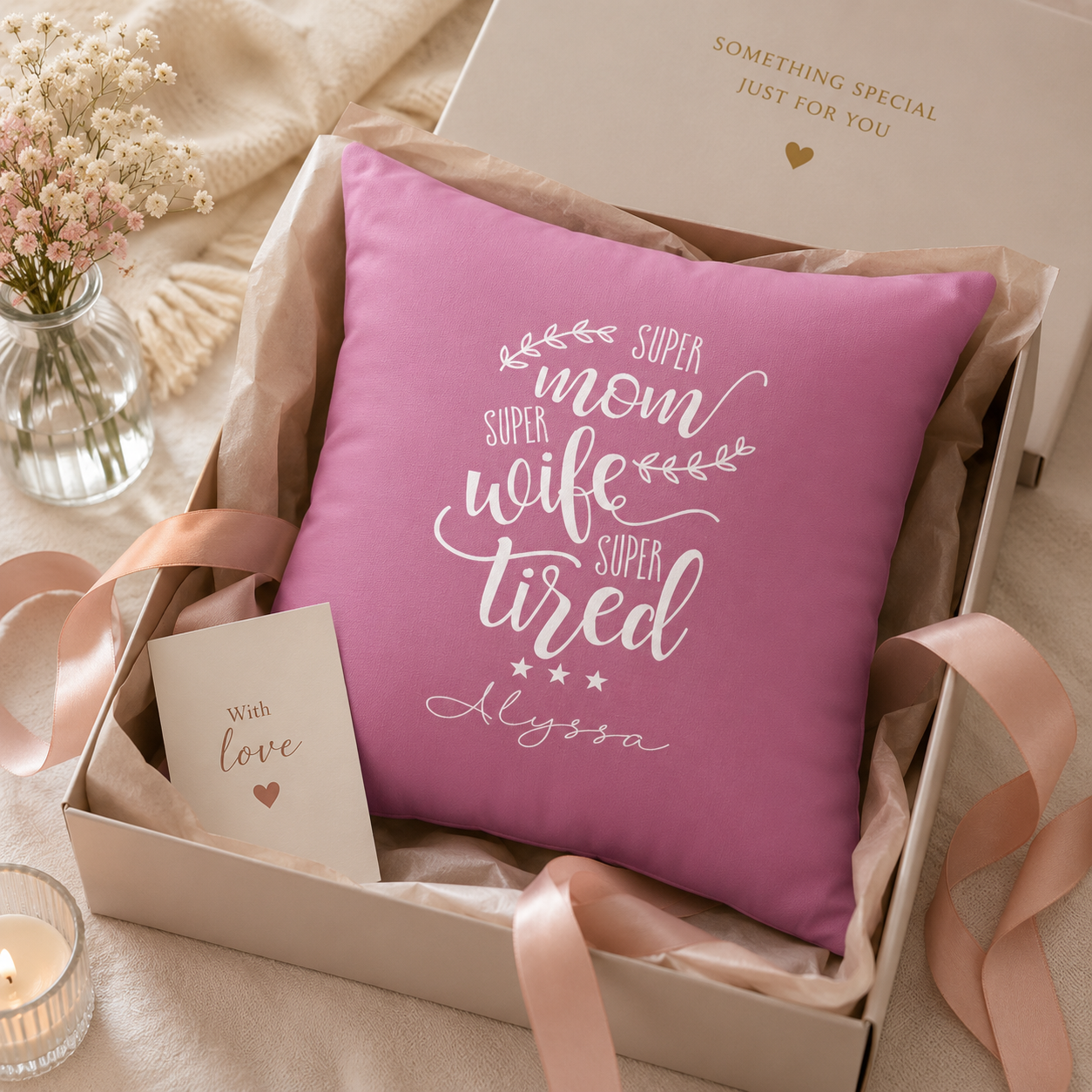 Personalized Super Mom Super Wife Super Tired Pillow - Custom Name Gift for Her