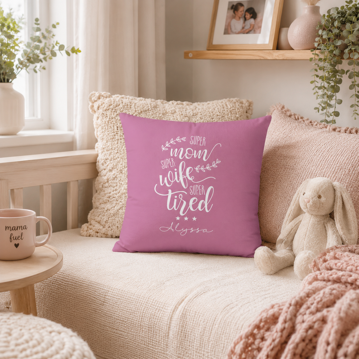 Personalized Super Mom Super Wife Super Tired Pillow - Custom Name Gift for Her