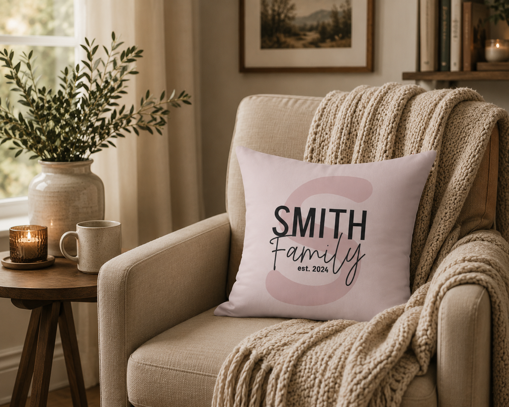 Personalized Family Name Pillow - Custom Last Name and Year Home Gift