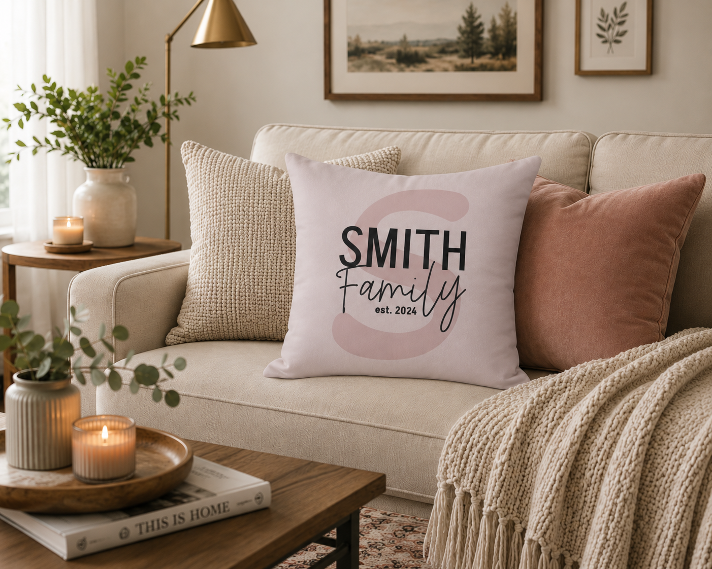 Personalized Family Name Pillow - Custom Last Name and Year Home Gift