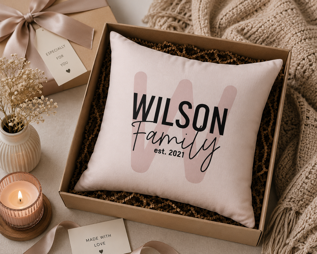 Personalized Family Name Pillow - Custom Last Name and Year Home Gift