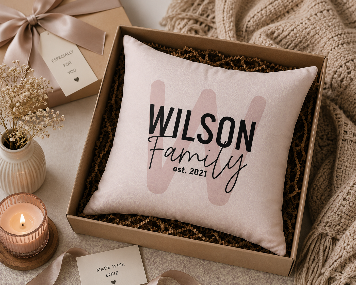 Personalized Family Name Pillow - Custom Last Name and Year Home Gift