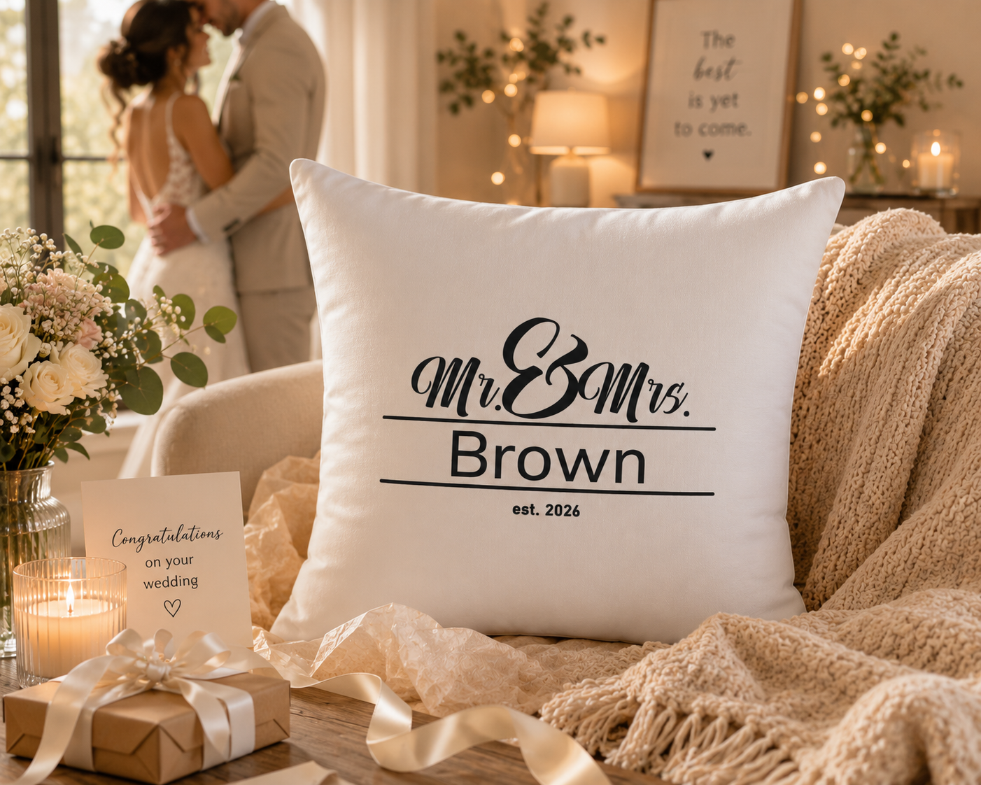 Personalized Mr and Mrs Pillow - Custom Last Name and Year Wedding Gift