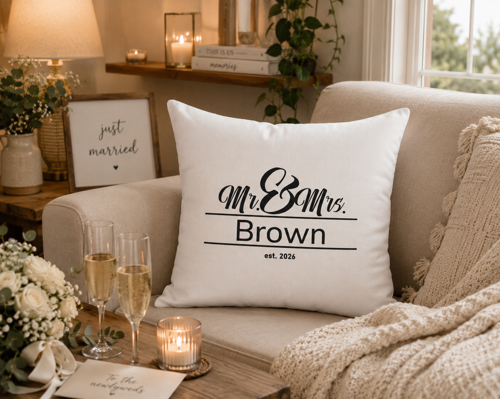 Personalized Mr and Mrs Pillow - Custom Last Name and Year Wedding Gift