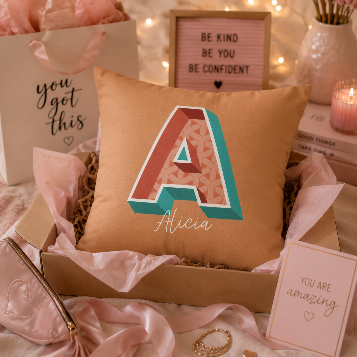 Personalized Initial A Pillow for Her - Custom Name Home Decor