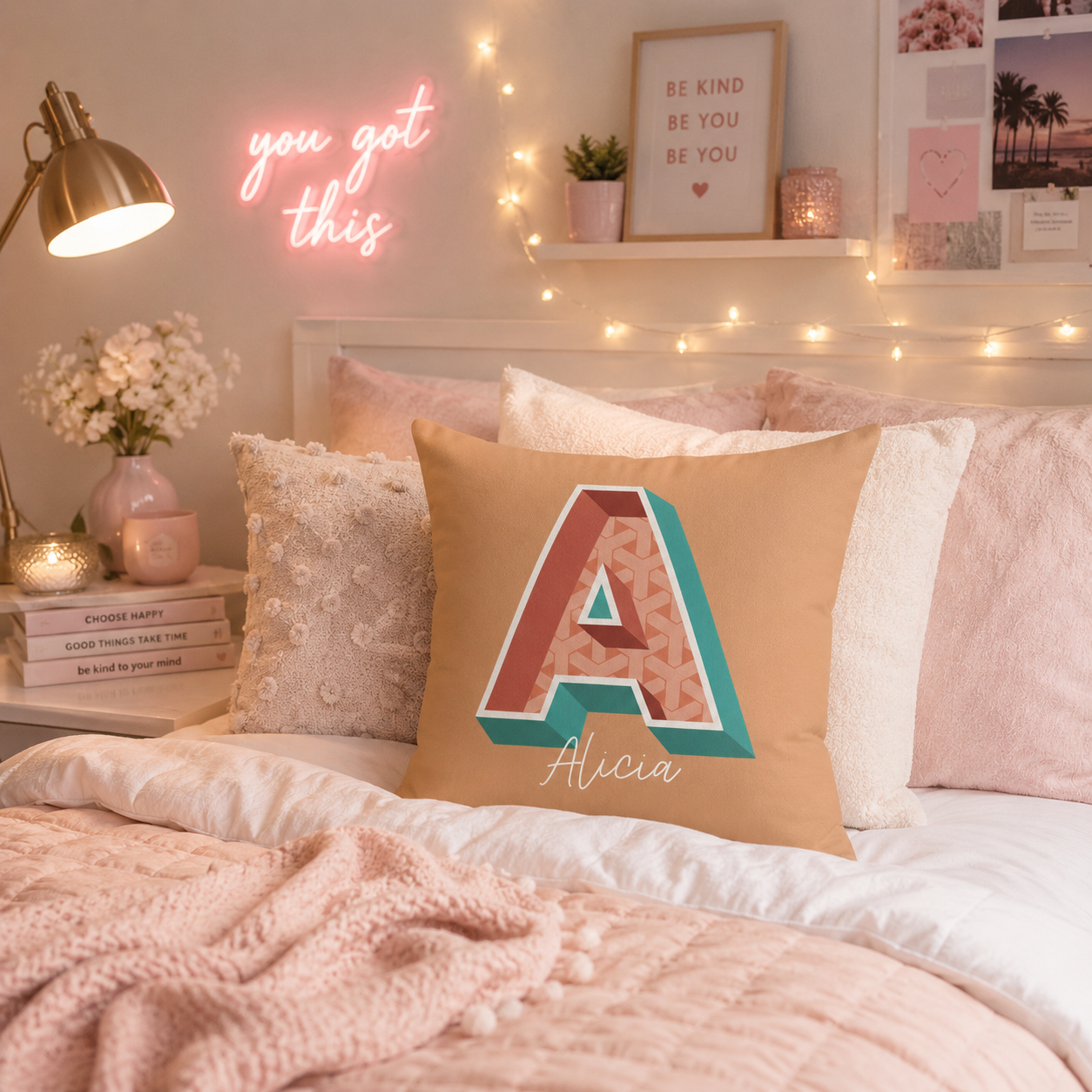 Personalized Initial A Pillow for Her - Custom Name Home Decor