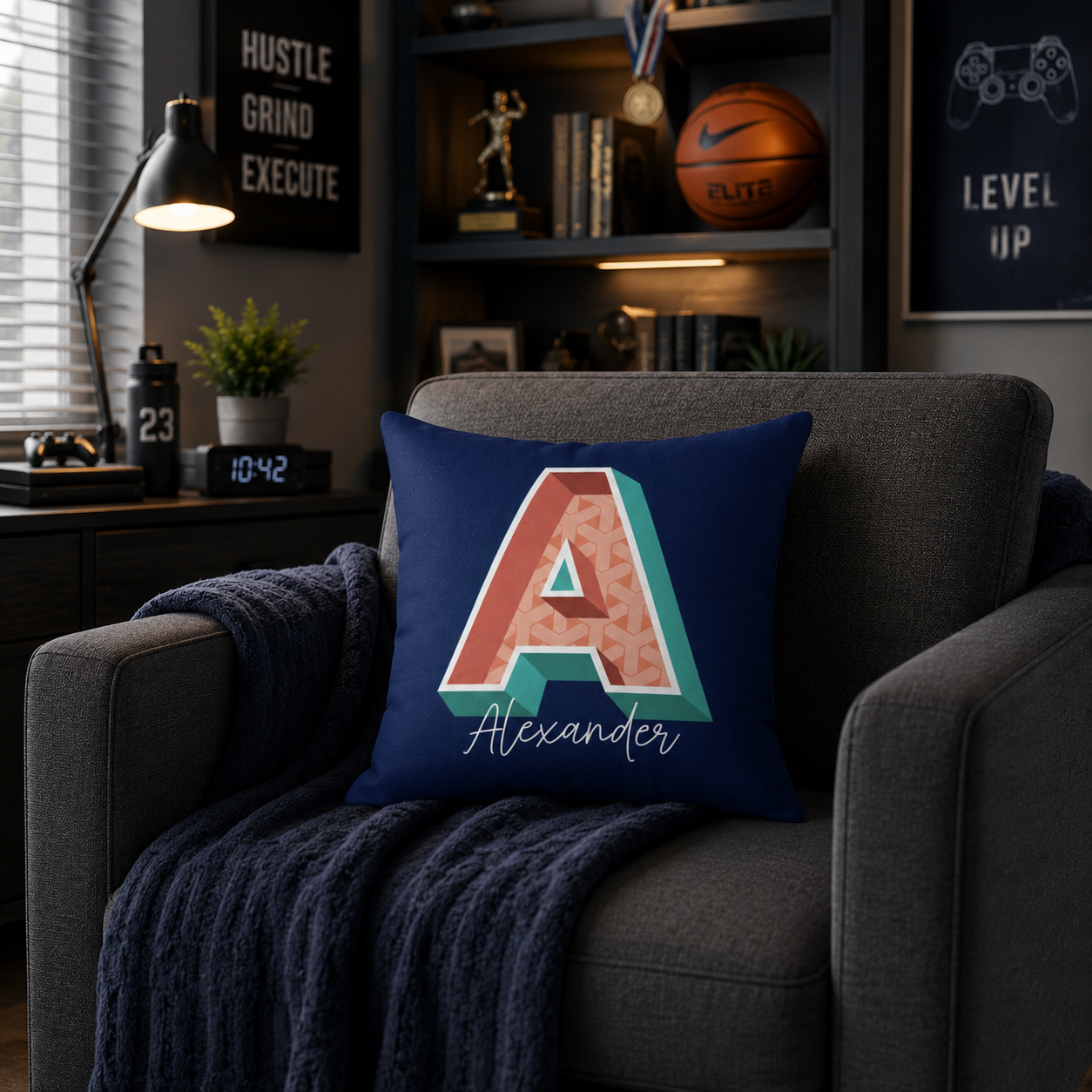 Personalized Initial A Pillow for Him - Custom Name Home Decor