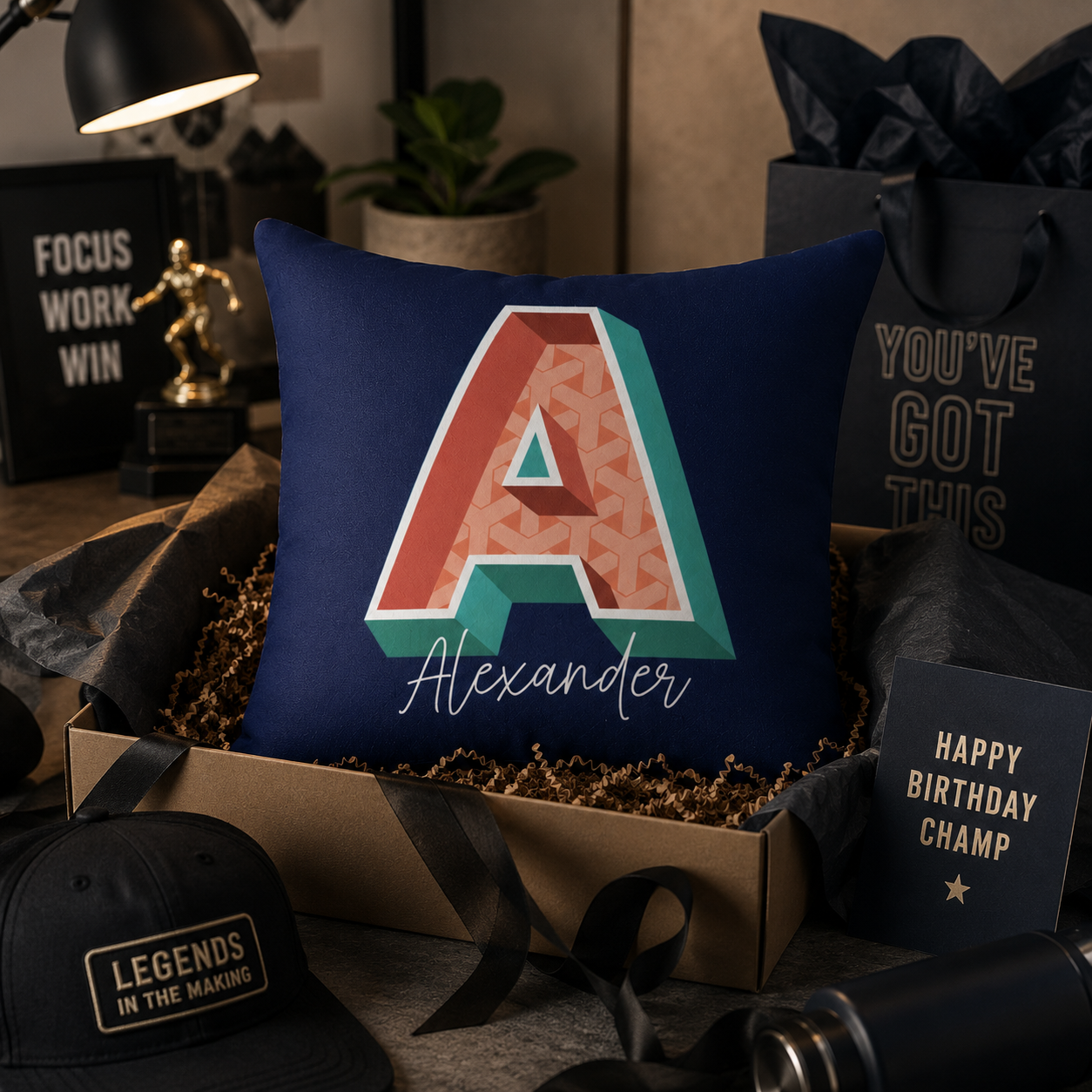 Personalized Initial A Pillow for Him - Custom Name Home Decor