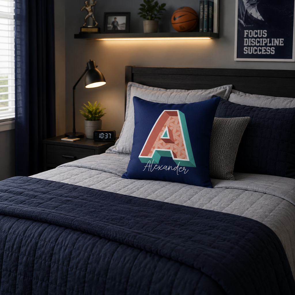 Personalized Initial A Pillow for Him - Custom Name Home Decor