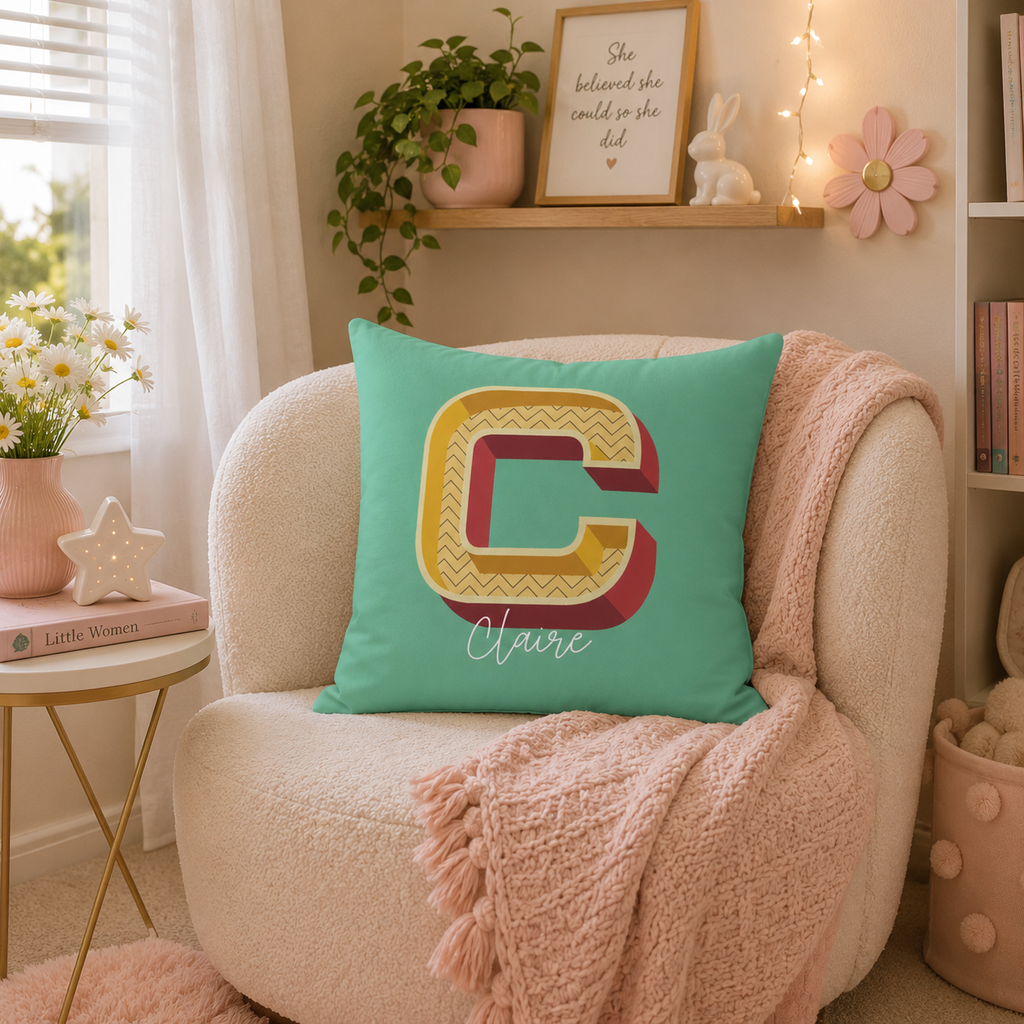 Personalized Initial C Pillow for Her - Custom Name Home Decor
