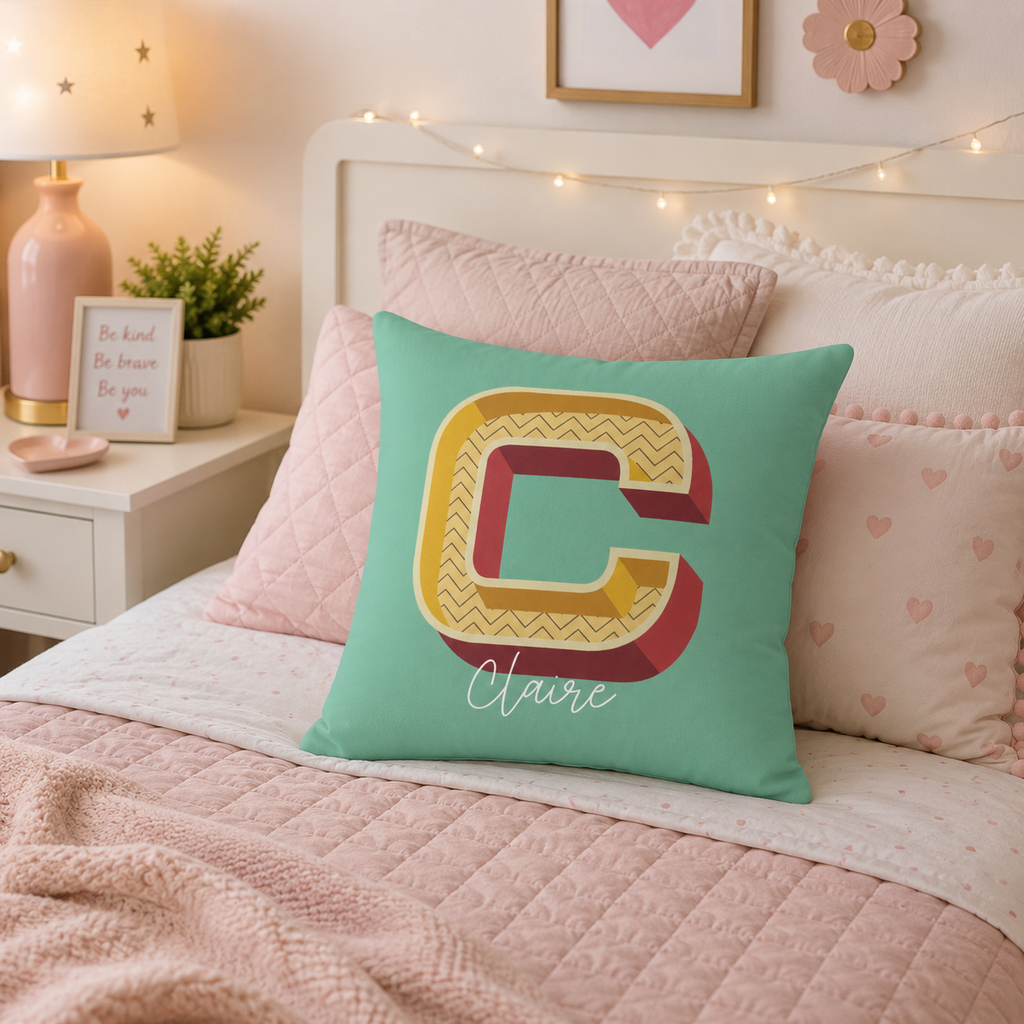 Personalized Initial C Pillow for Her - Custom Name Home Decor