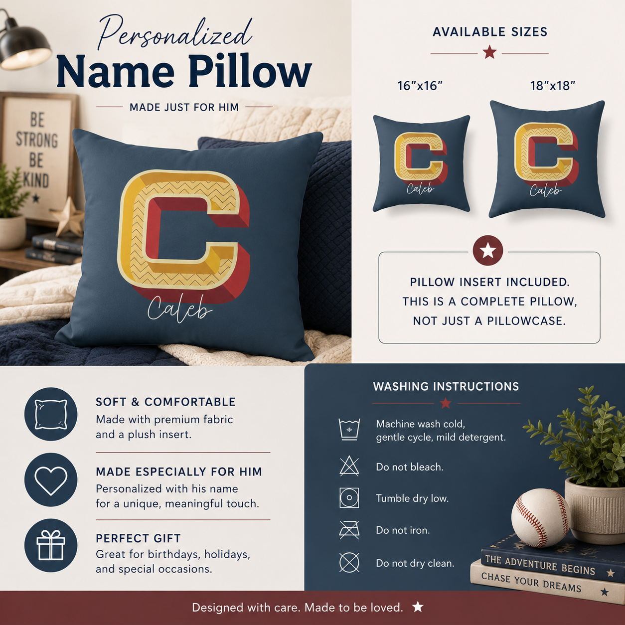 Personalized Initial C Pillow for Him - Custom Name Home Decor
