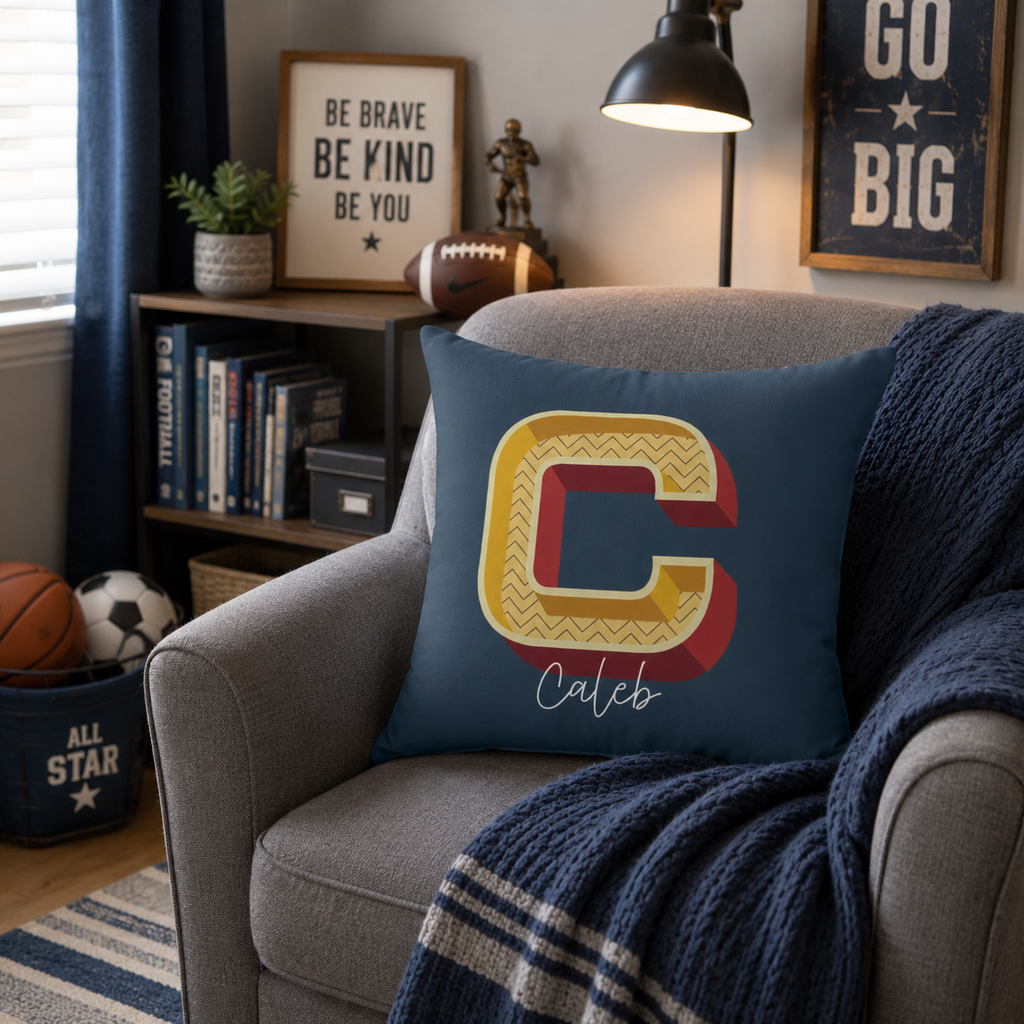 Personalized Initial C Pillow for Him - Custom Name Home Decor