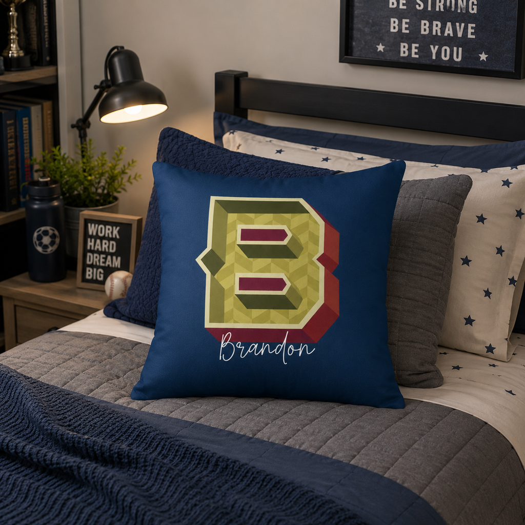 Personalized Initial B Pillow for Him - Custom Name Home Decor